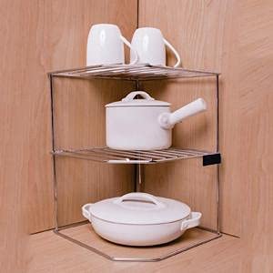 Namani 3-Tier Stainless Steel Kitchen Corner Shelf - Space Saving Storage Rack for Dishes, Bowls & Utensils | Dish Drying Rack, Plate Stand & Spice Organizer | Perfect for Small Kitchens, Apartments & Dorm Rooms (Silver Finish)