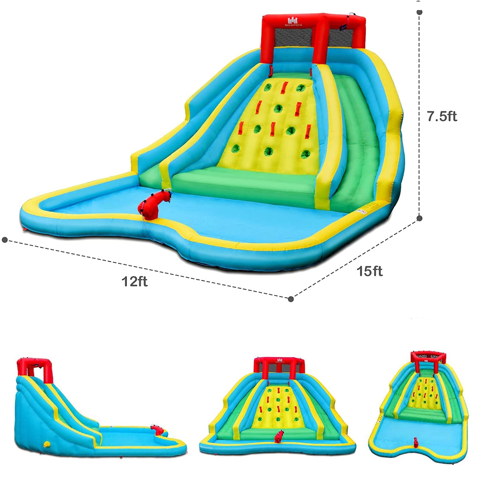 BOUNTECH 15x12FT Inflatable Water Slide Park for Kids - Dual Racing Slides, Heavy Duty Climbing Wall, Backyard Water Play Inflatable for Outdoor Summer Fun | Perfect for Birthday Parties, Family Gatherings & Backyard Water Games