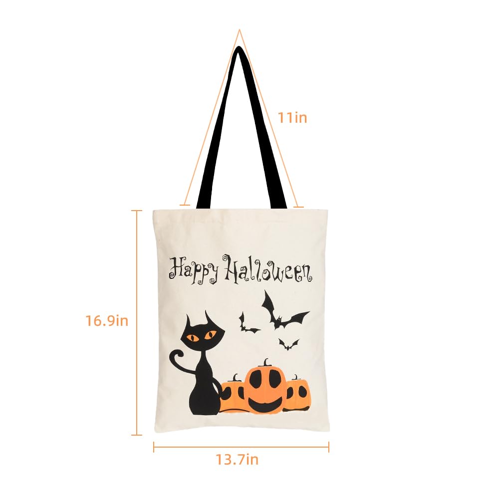 2PCS 17” Large Halloween Tote Bags - Reusable Trick or Treat Bags for Kids & Adults - Durable Canvas Grocery Shopping Bags for Halloween Parties, Candy Collection & Seasonal Decorations
