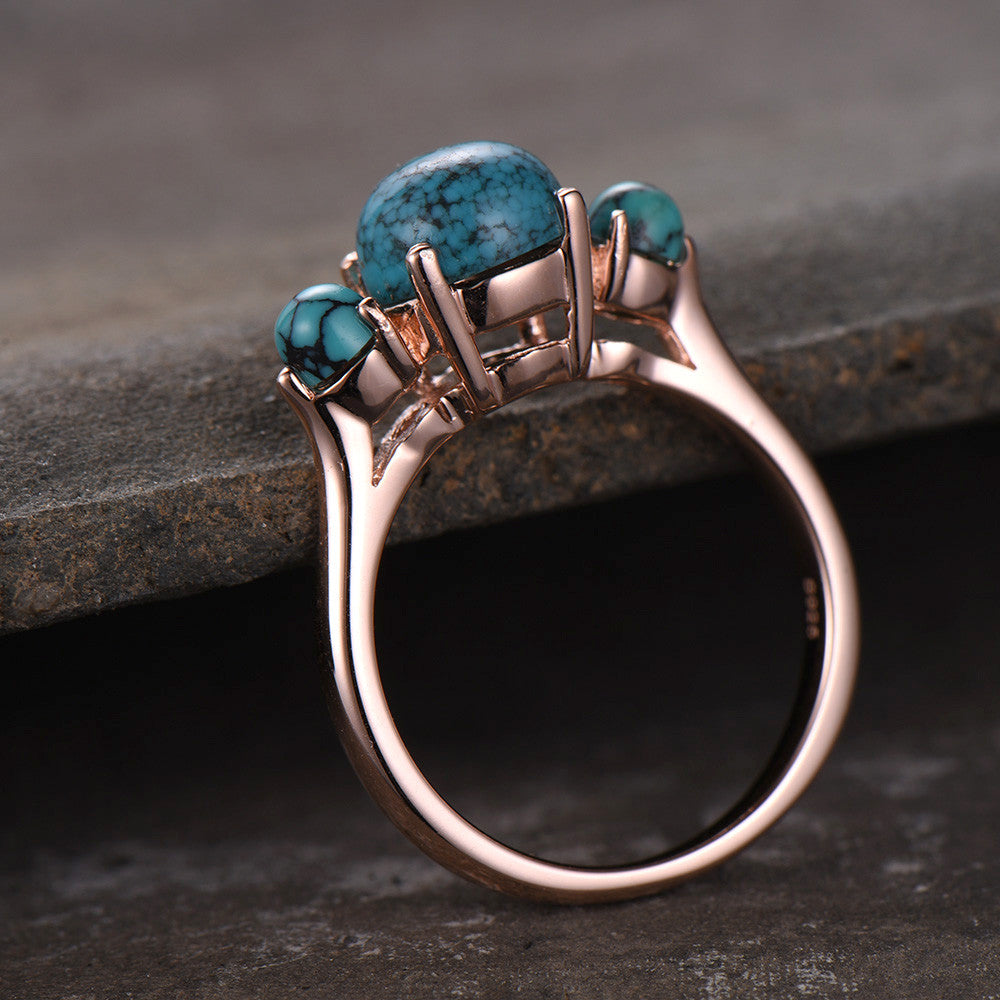 Three Stone Turquoise Engagement Ring - Elegant & Simple Design for Women | Perfect for Proposals, Weddings & Anniversaries