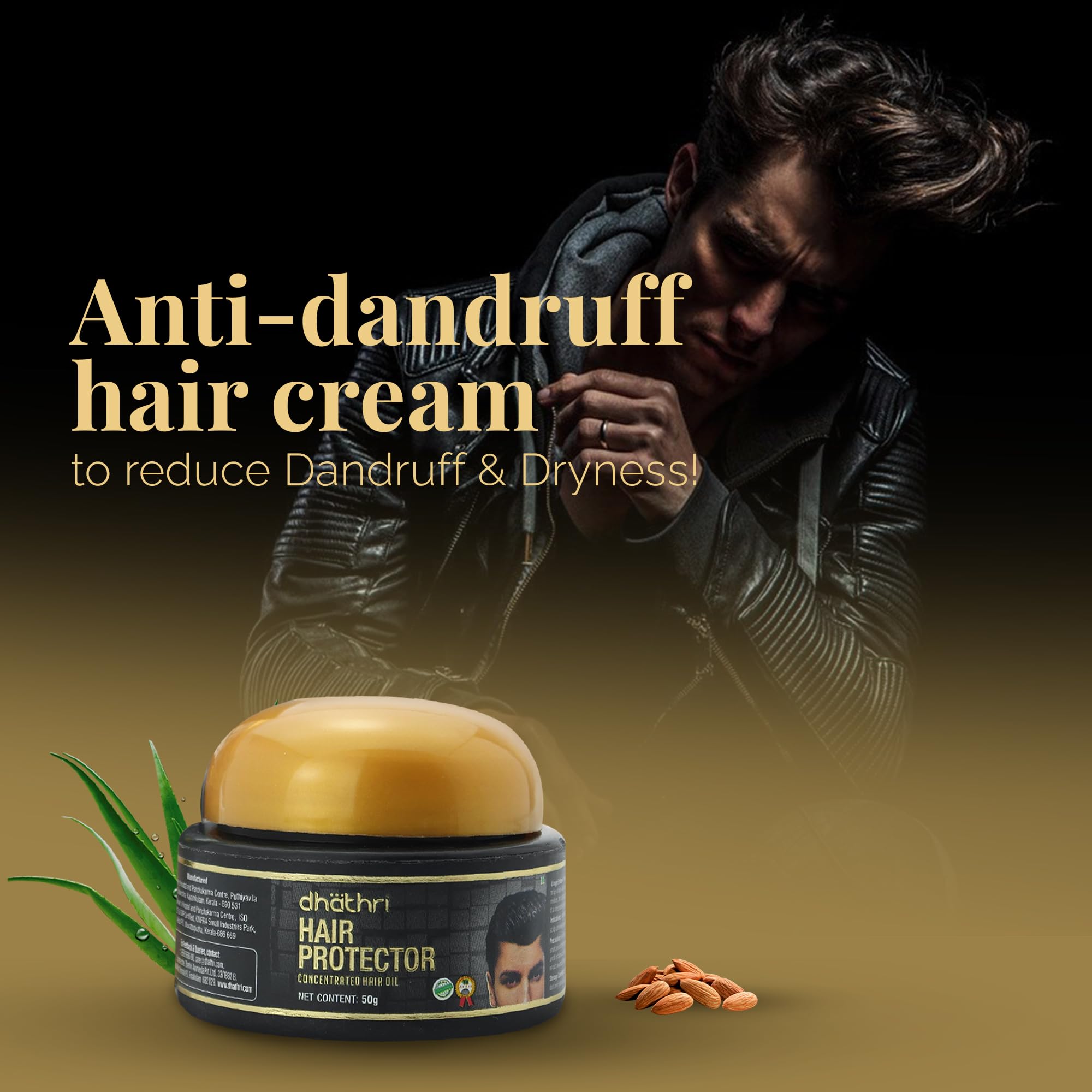 Dhathri 100% Natural Hair Cream for Dandruff Control & Dryness Relief - Anti-Frizz Hair Protector for Men & Women - Non-Sticky Styling Formula (50g) - Perfect for Daily Hair Care & Styling at Home or Salon