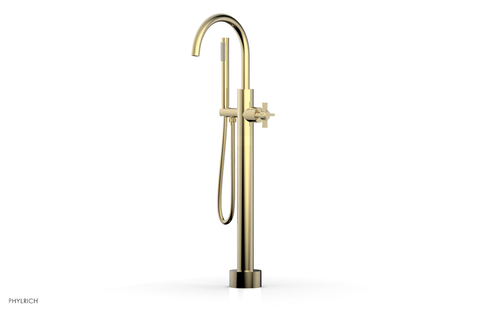 BASIC Low Floor Mount Tub Filler with Cross Handle and Hand Shower - D132 44 03 - Perfect for Modern Bathroom Renovations and Spa-Like Showers