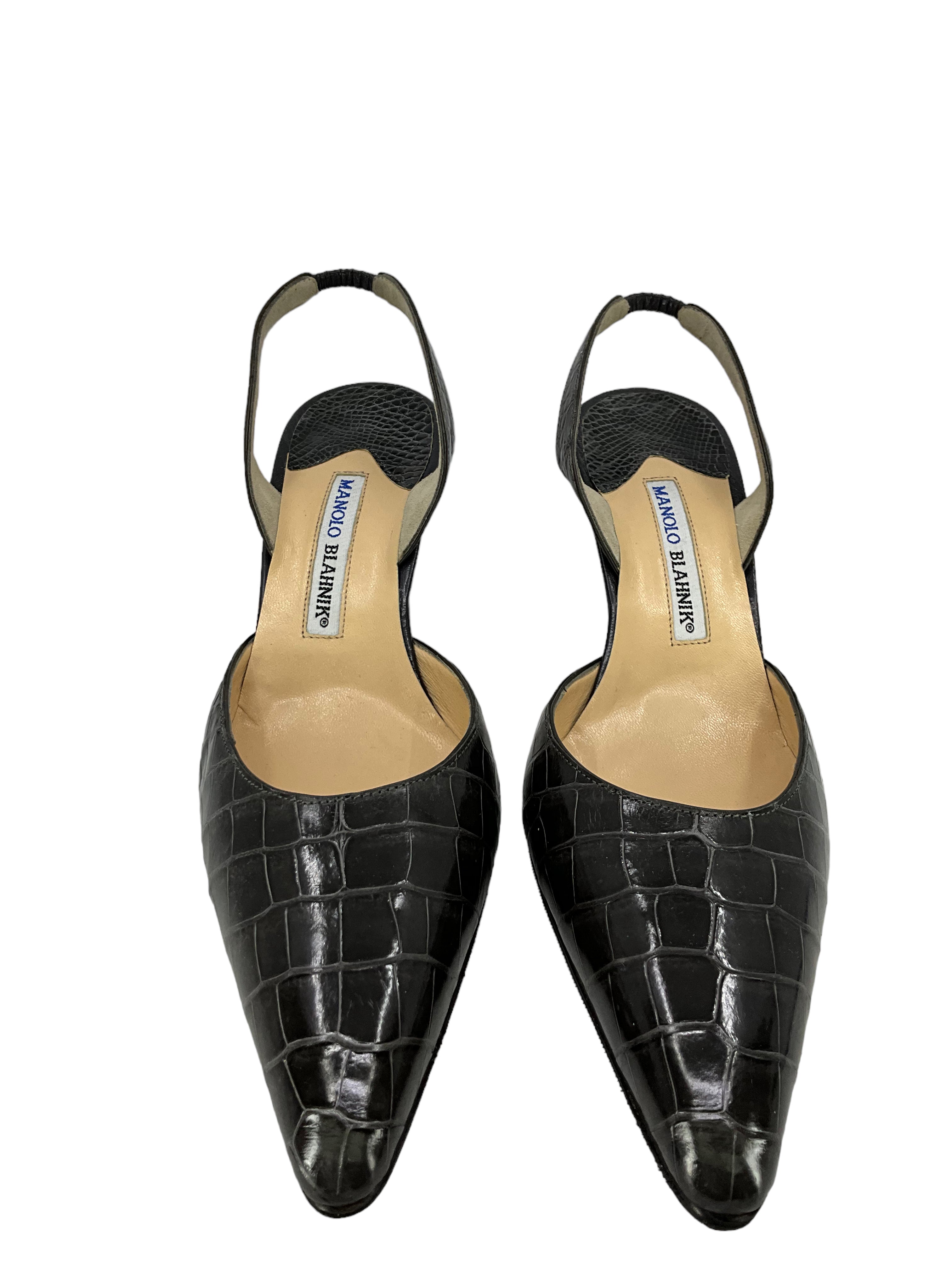 Manolo Blahnik Gray Alligator Leather Slingback Heels Women's Size 11 - Perfect for Evening Parties & Special Occasions