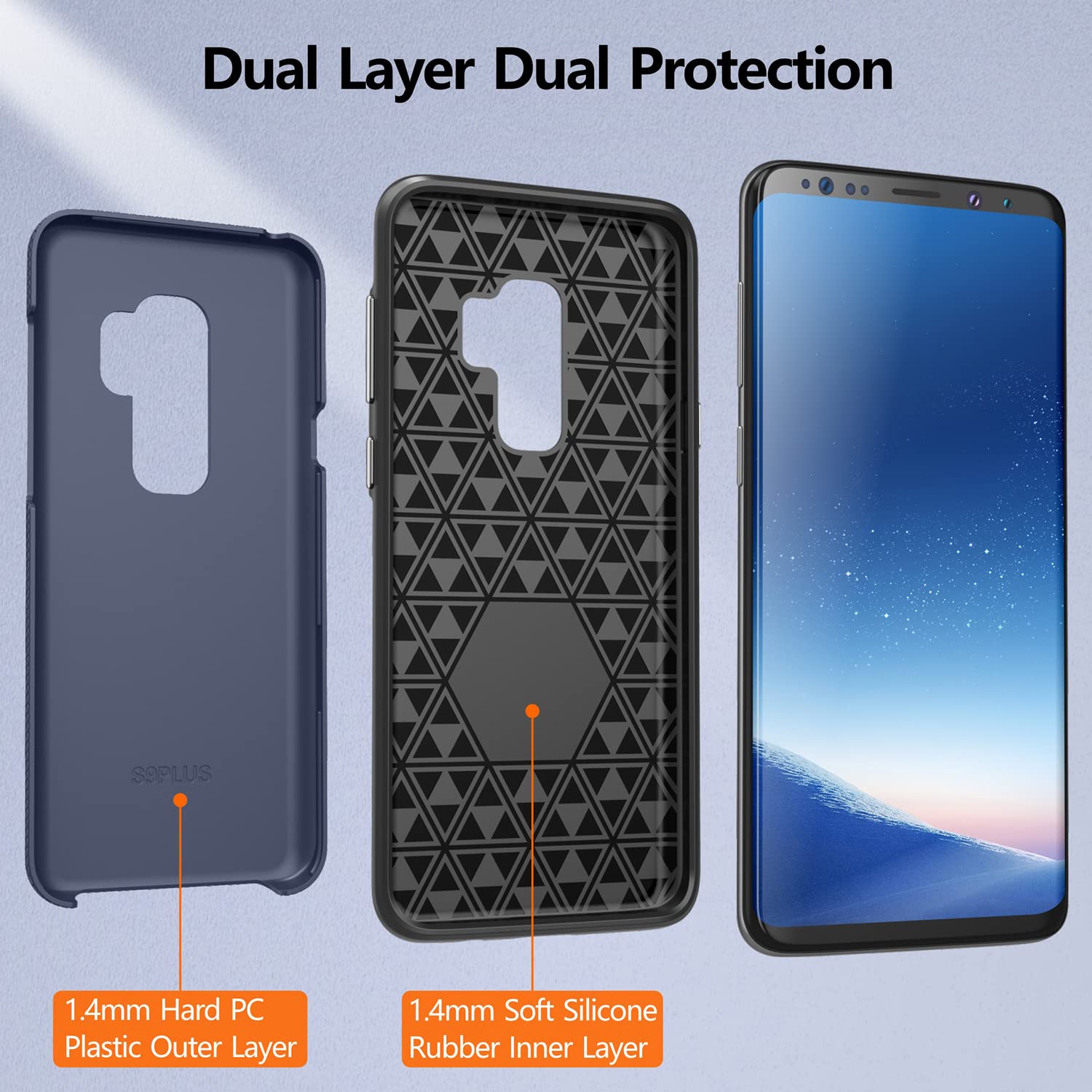 Rayboen Shockproof Heavy Duty Case for Samsung Galaxy S9 Plus - Dual Defender Anti-Scratch Protection Cover (Navy Blue) | Perfect for Outdoor Activities, Work & Everyday Use