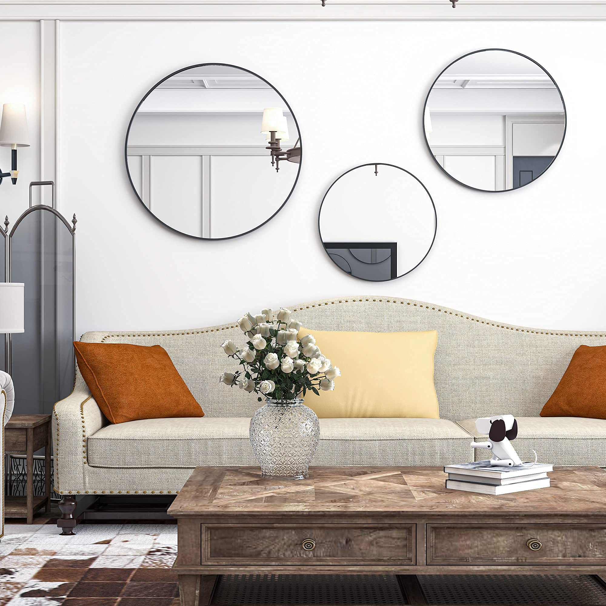 24 Inch Round Wall Mirror with Black Metal Frame - Bathroom, Bedroom, Living Room Decor - Modern Circle Vanity Mirror for Wall Mounting - Perfect for Entryway, Dressing Room & Home Decor (24 Inch)