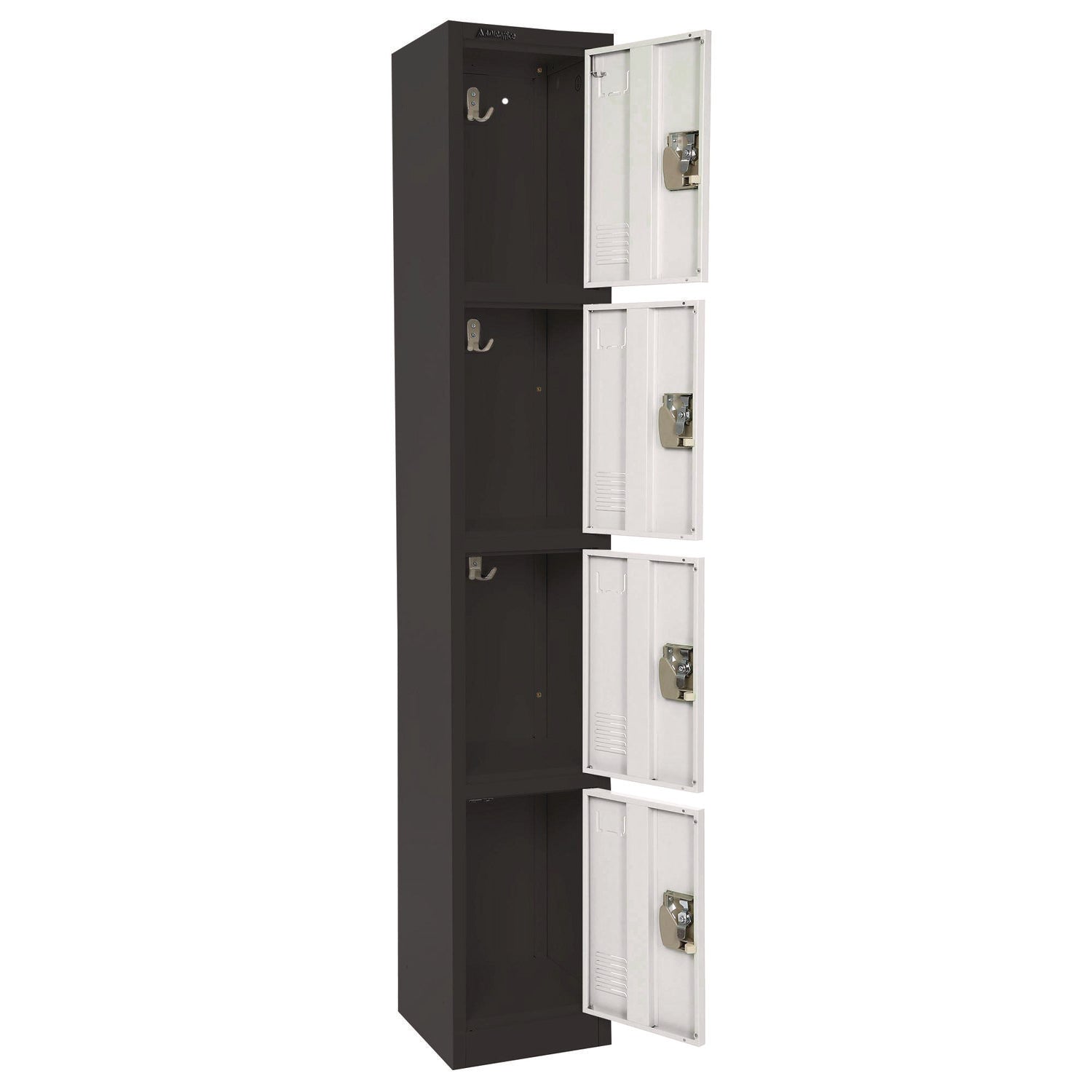 Steel Storage Locker with 4 Compartments - 12x12x72 Inches, Black Body & White Doors - Heavy Duty School, Gym, Warehouse & Office Organization Solution