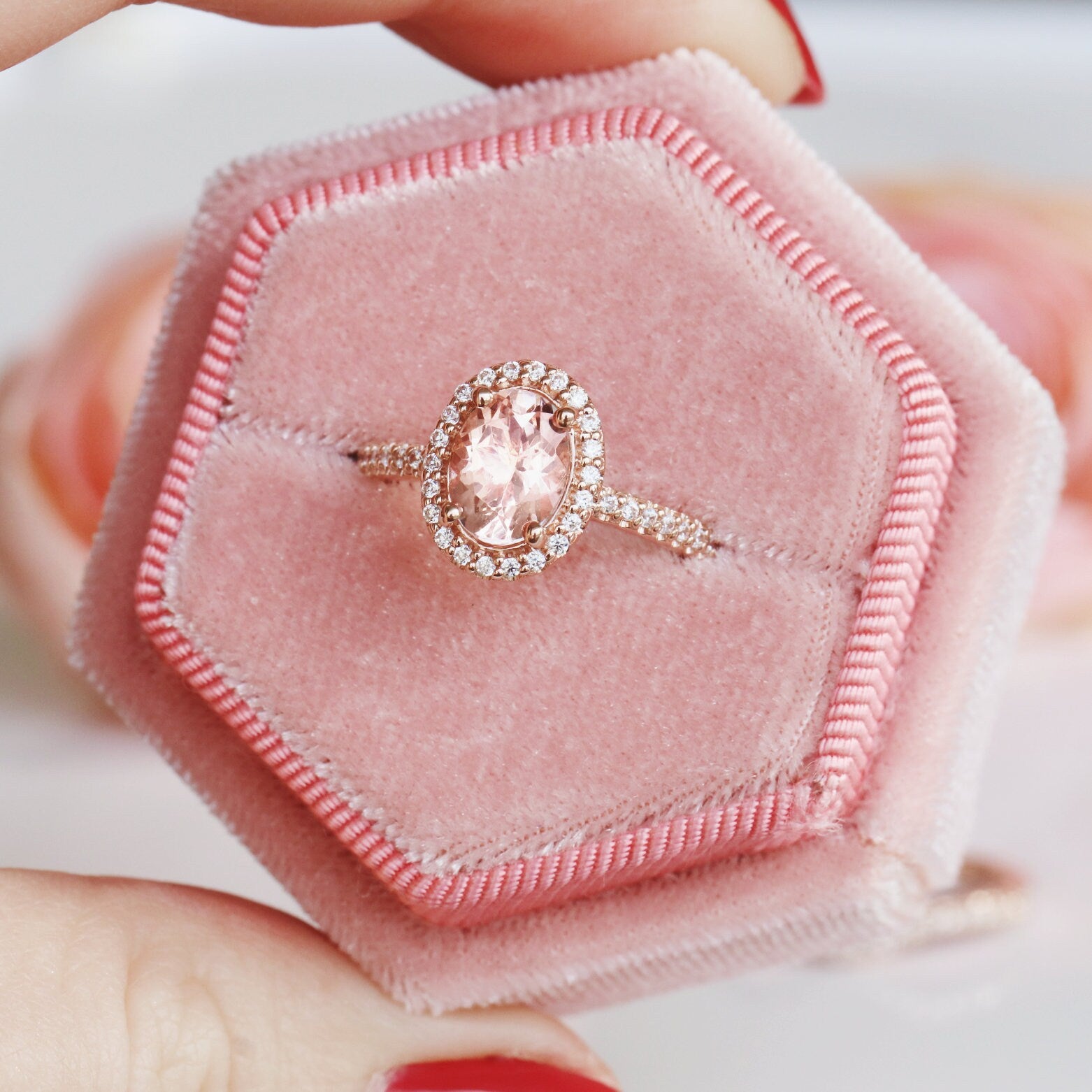 14K Rose Gold Vermeil Iris Oval Morganite Ring – Elegant & Dainty Jewelry for Women, Perfect for Engagement, Wedding, Anniversary & Special Occasions