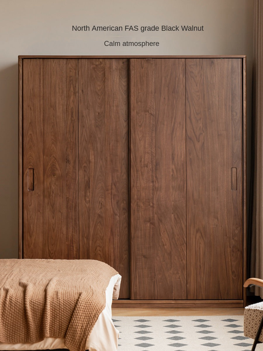 Premium Black Walnut Solid Wood Sliding Door Wardrobe Closet - Modern Bedroom Storage Solution for Home & Office Organization
