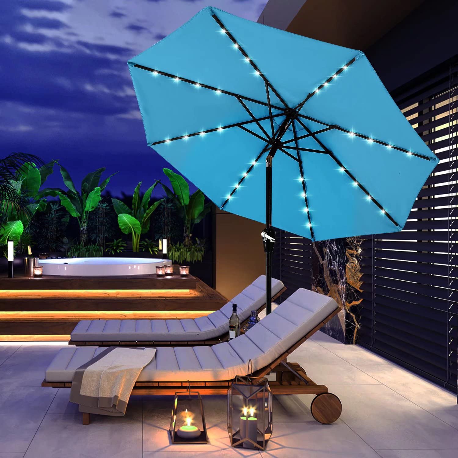 ABCCANOPY 11FT Solar LED Patio Umbrella with 32 LED Lights - Durable Outdoor Shade Umbrella for Garden, Poolside & Backyard (Turquoise) | Weather-Resistant & Energy Efficient for Patio, Deck & Outdoor Dining