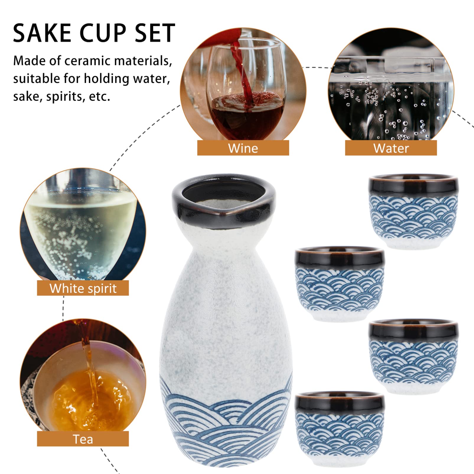 DOITOOL Traditional Japanese Sake Set - Ceramic Sake Pot & 4 Cups - Authentic Japanese Drinking Vessels for Sake, Tea, or Cocktails - Perfect for Home Entertaining, Japanese Culture Lovers & Unique Gift Giving (Blue)