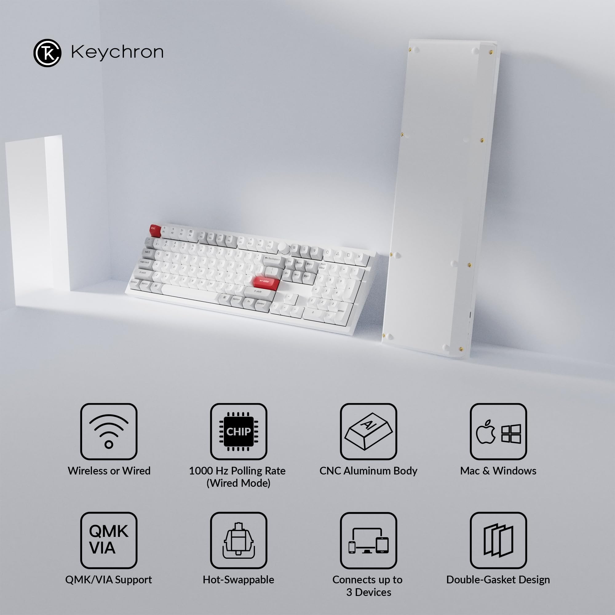 Keychron Q6 Pro Full-Size Bluetooth Mechanical Keyboard - Customizable for Mac, Windows & Linux | Full Metal Body, QMK/VIA Programmable Knob, KSA Double-Shot PBT Keycaps, Hot-Swappable with Keychron K Pro Banana Switch (White) | Perfect for Gaming, Coding & Office Work