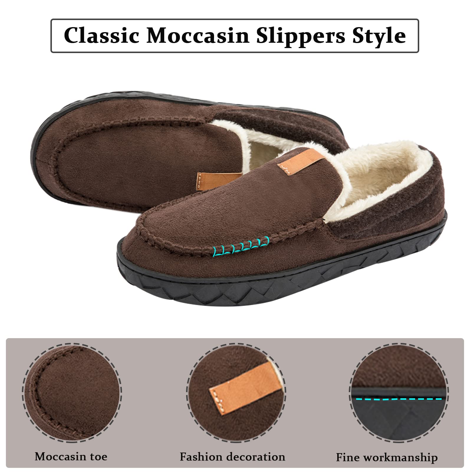 Deenor Men's Moccasin Slippers - Memory Foam Comfort, Non-Slip Sole for Indoor/Outdoor Use - Perfect for Home, Lounge & Backyard Relaxation