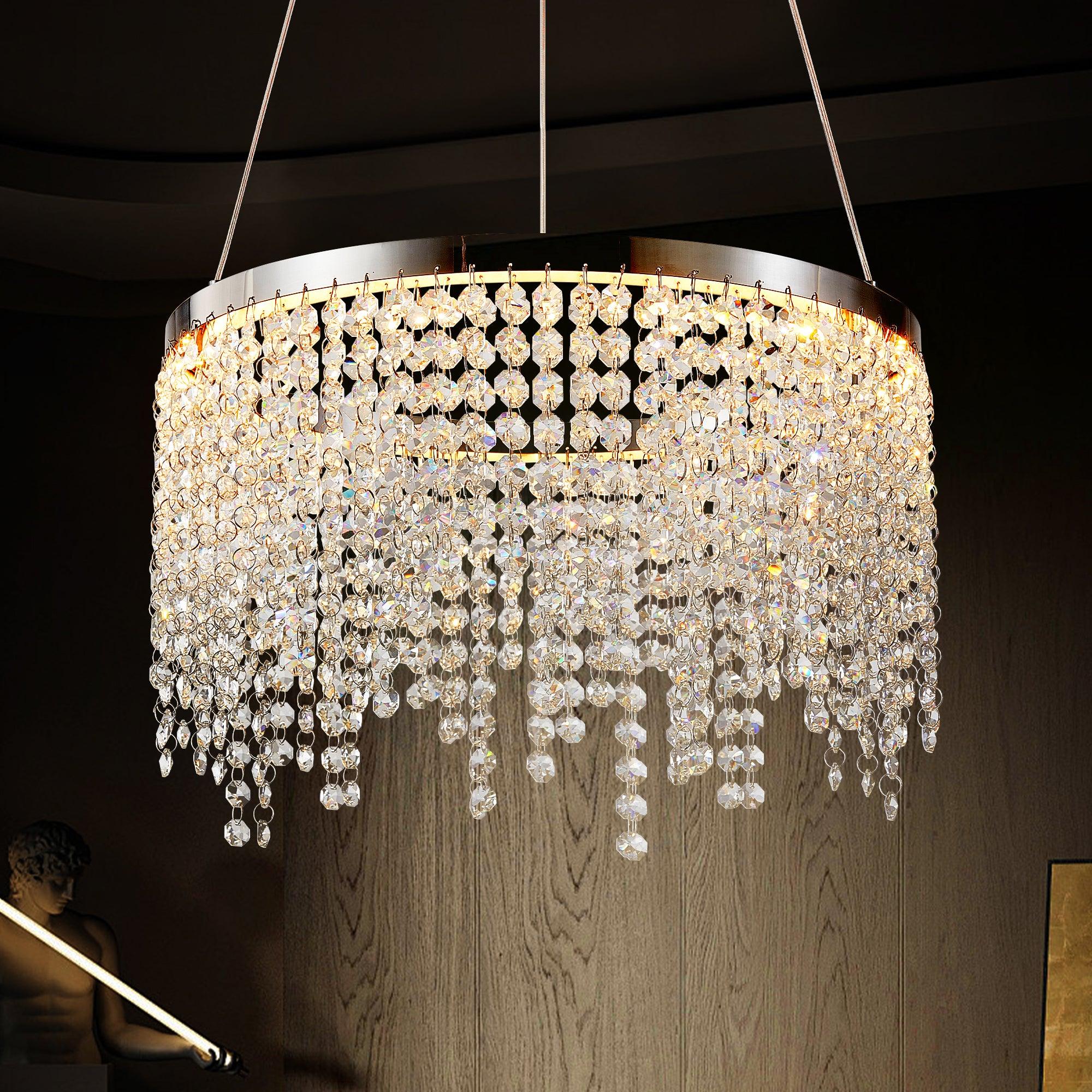 15.7 Inch Modern Luxury Crystal Chandelier - Elegant Hanging Ceiling Lamp with Pendant Lighting for Dining Room, Living Room & Bedroom Decor