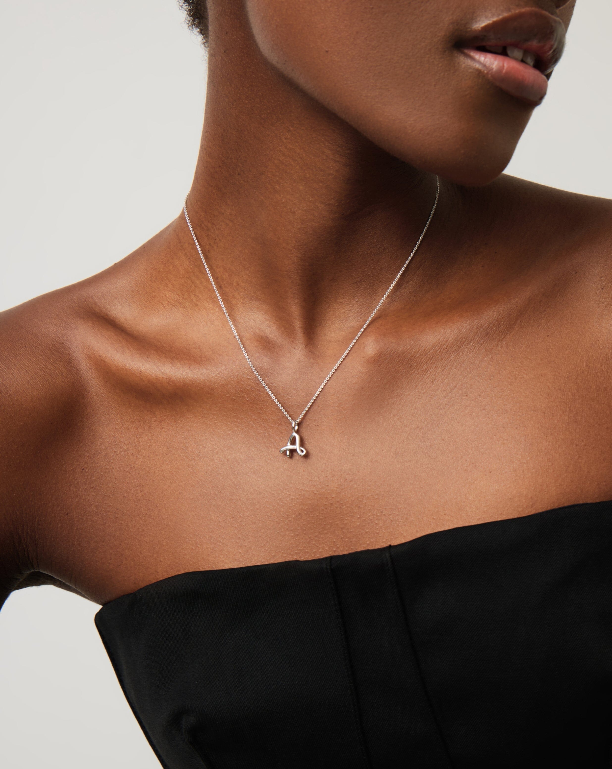 Curly Molten Mini Initial Necklace - Personalized Sterling Silver Jewelry for Women | Gift for Her, Birthday, Anniversary, Valentine's Day