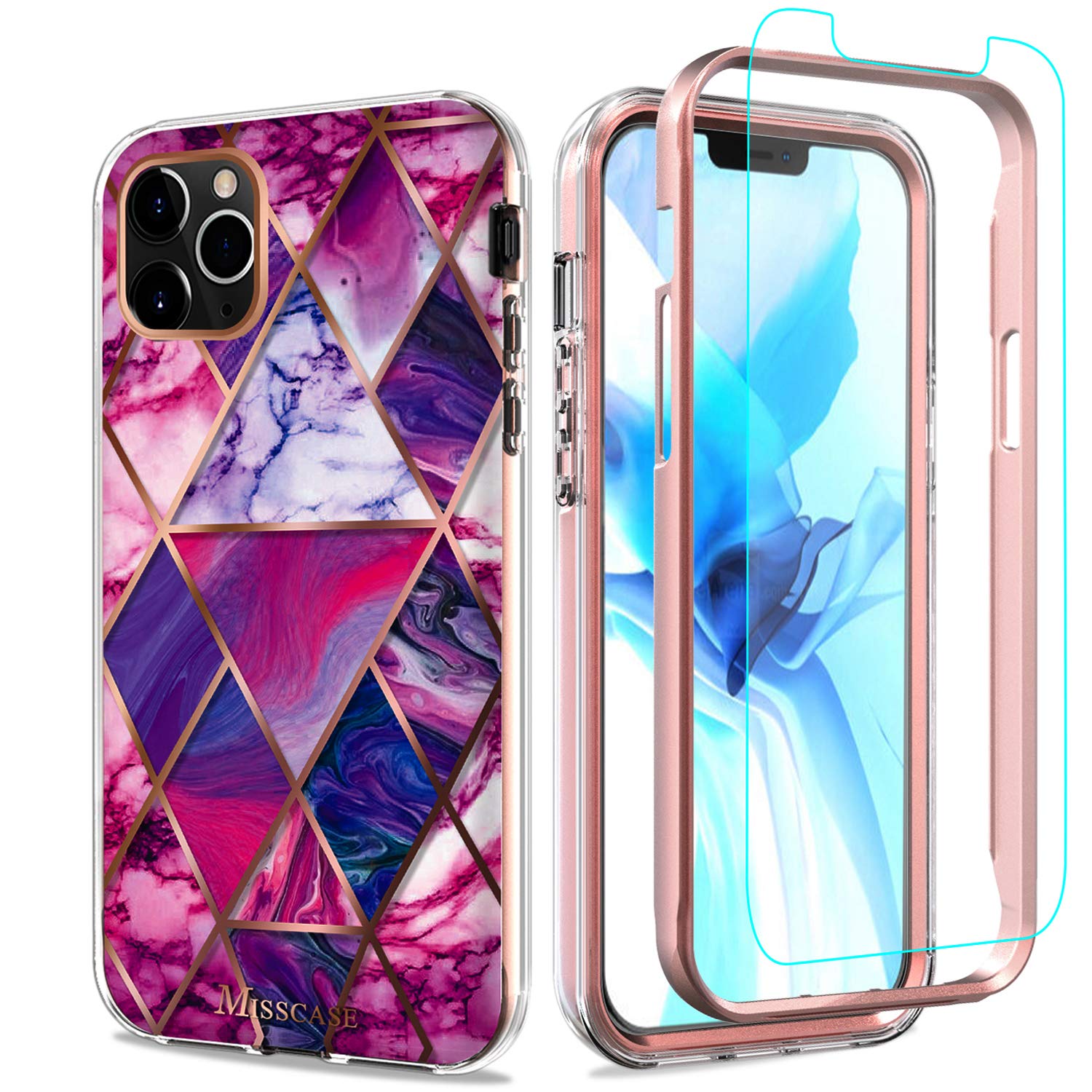 MISSCASE iPhone 11 Pro Max Case with Built-in Screen Protector - 2 in 1 Full Body Protective Cover | Dual Layer Shockproof & Anti-Scratch Bumper for iPhone 11 Pro Max 6.5 inch (Purple) - Perfect for Outdoor Activities, Travel & Daily Protection