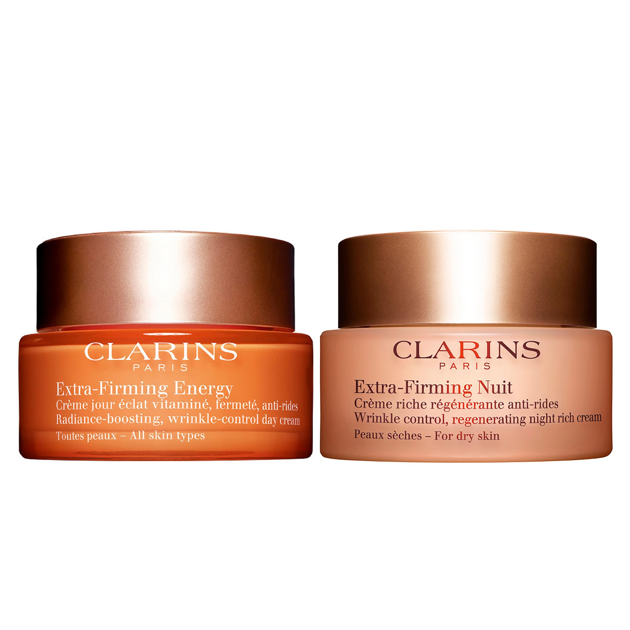 Clarins Extra-Firming Energy Day & Night Moisturizer Set for Dry Skin - Anti-Aging Face Cream with Acerola Extract & Vitamin C | Hydrating Skincare Bundle for Wrinkles & Radiance | Perfect for Daily Routine & Nighttime Skincare Regimen