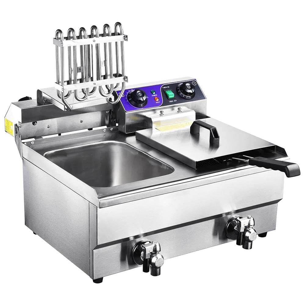 Commercial Grade 20L Dual Tank Stainless Steel Electric Deep Fryer with Drain Timer & Baskets - Perfect for Restaurants, Food Trucks and Large Family Gatherings