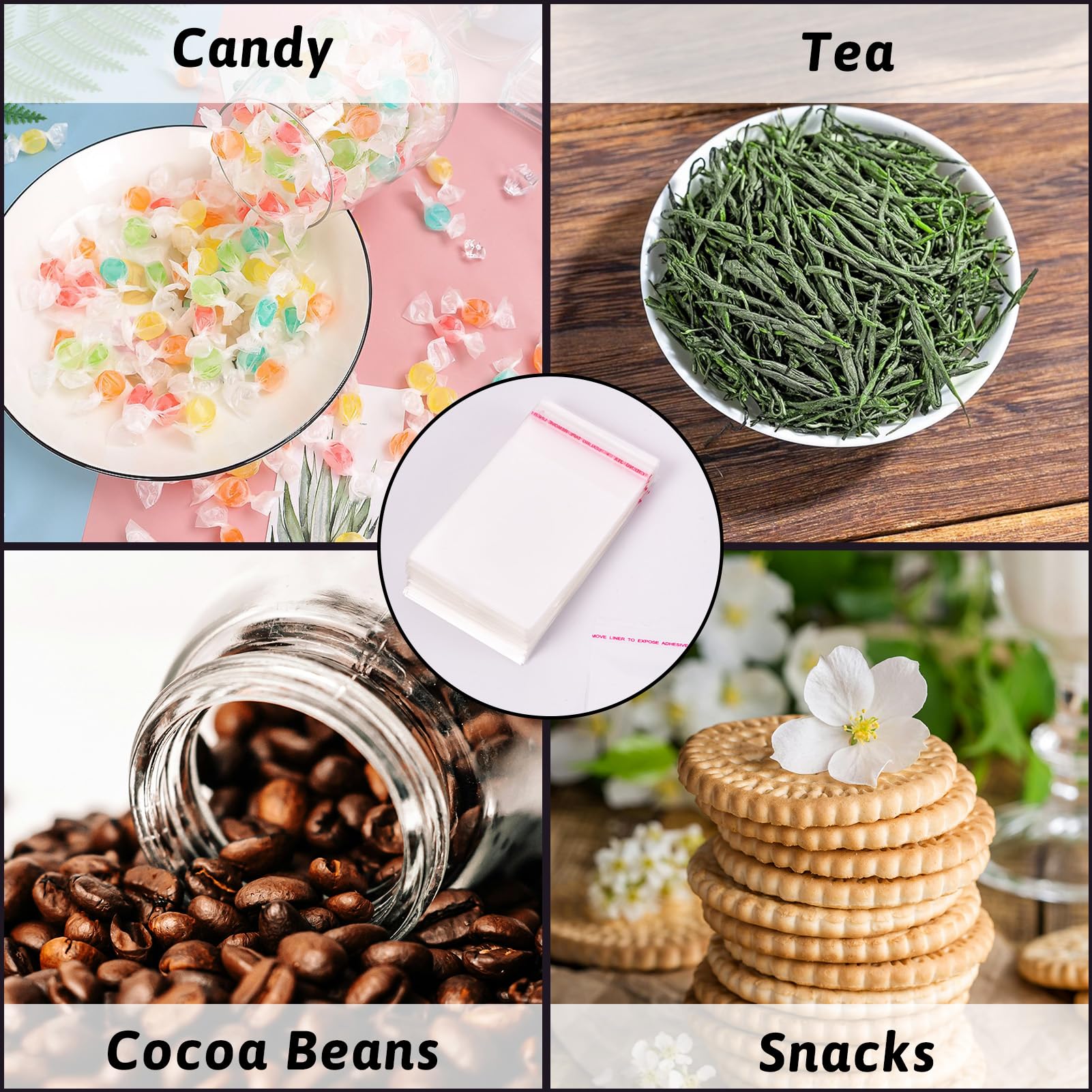 1000pcs 3.74x2.76inch Clear Resealable Plastic Bags - OPP Cellophane Self-Adhesive Poly Bags for Bakery, Candy, Soap, Cookies, Chocolate Packaging (95x70mm) | Perfect for Food Storage, Gift Wrapping & Small Item Organization