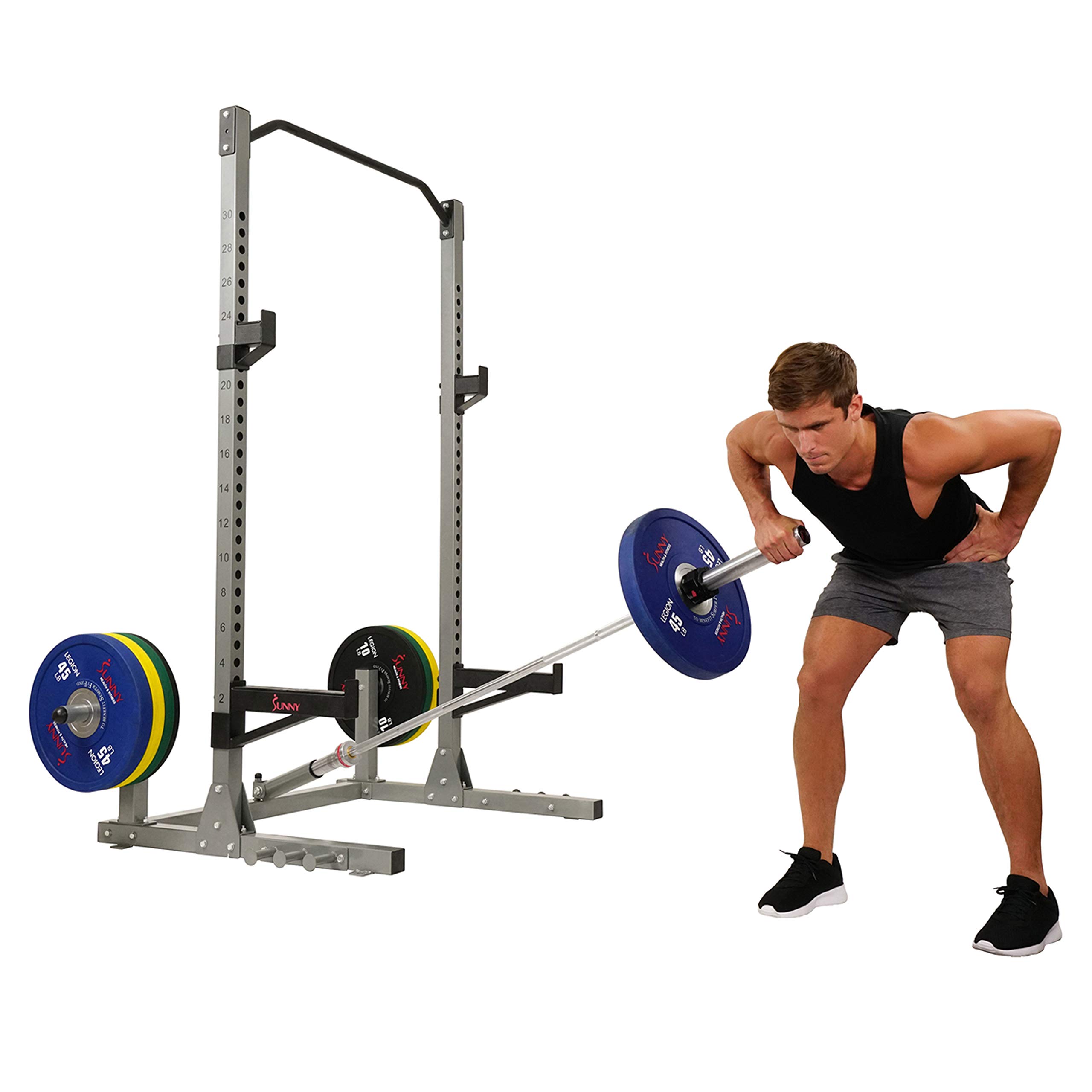 Sunny Health & Fitness Power Cage & Squat Rack - Heavy Duty 1000lb Capacity with Adjustable J-Hooks, Pull-Up Bar, Weight Plate Storage & Resistance Band Attachments for Home Gym Strength Training & CrossFit Workouts