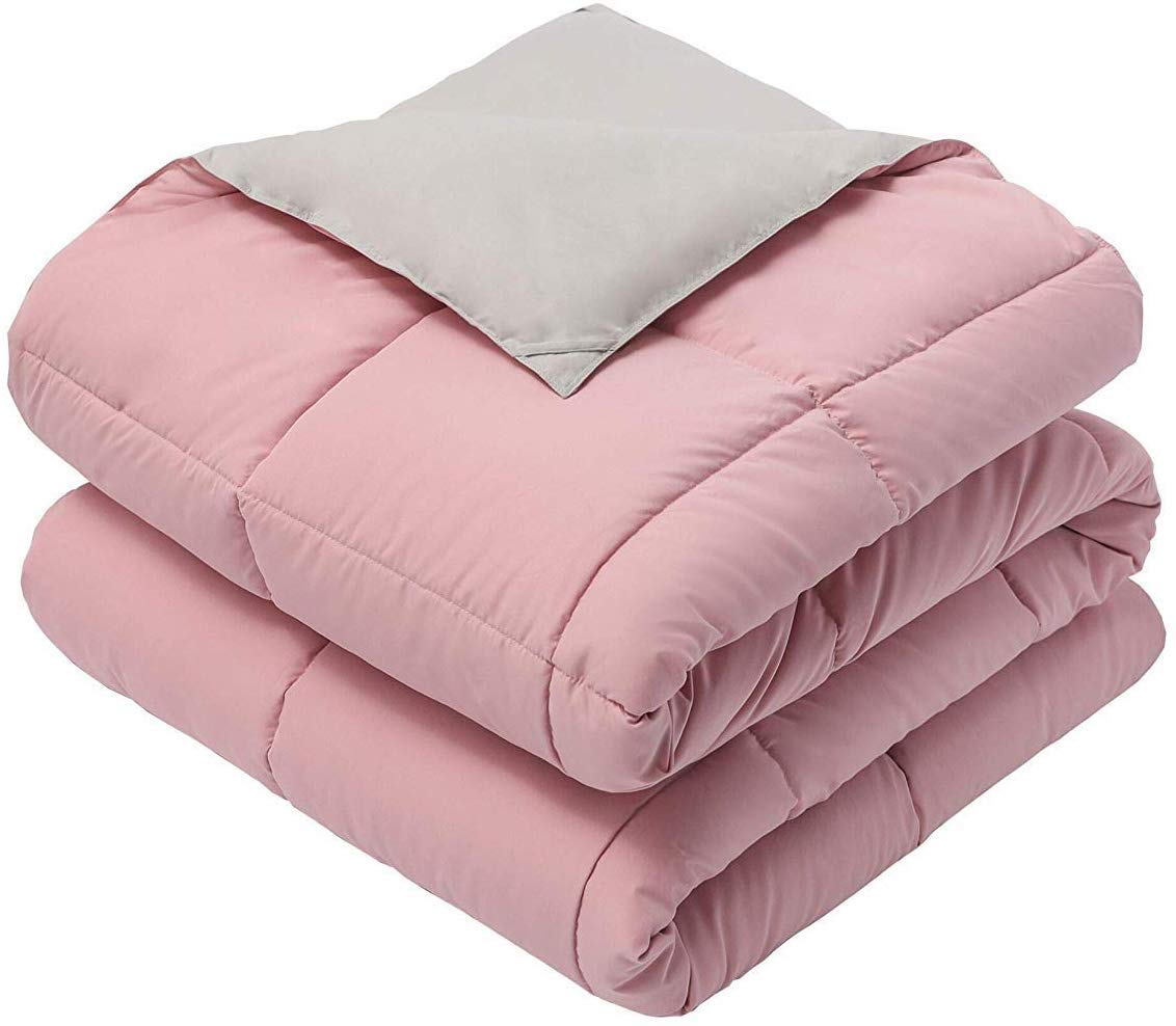 Wholesale Reversible Down Alternative Comforter - Medium Warmth Throw Blanket 50x70 Inches, Blush & White - Perfect for Bedroom, Sofa & Guest Room Coziness