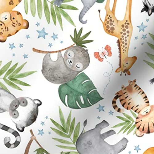 Premium Spoonflower Jungle Friends Safari Animal Print Minky Fabric by The Yard - White Nursery Fabric with Lion, Elephant & Giraffe Patterns - Perfect for Sewing Baby Blankets, Quilt Backing & Plush Toys (Ideal for Nursery Decor, DIY Baby Gifts & Soft Home Accessories)