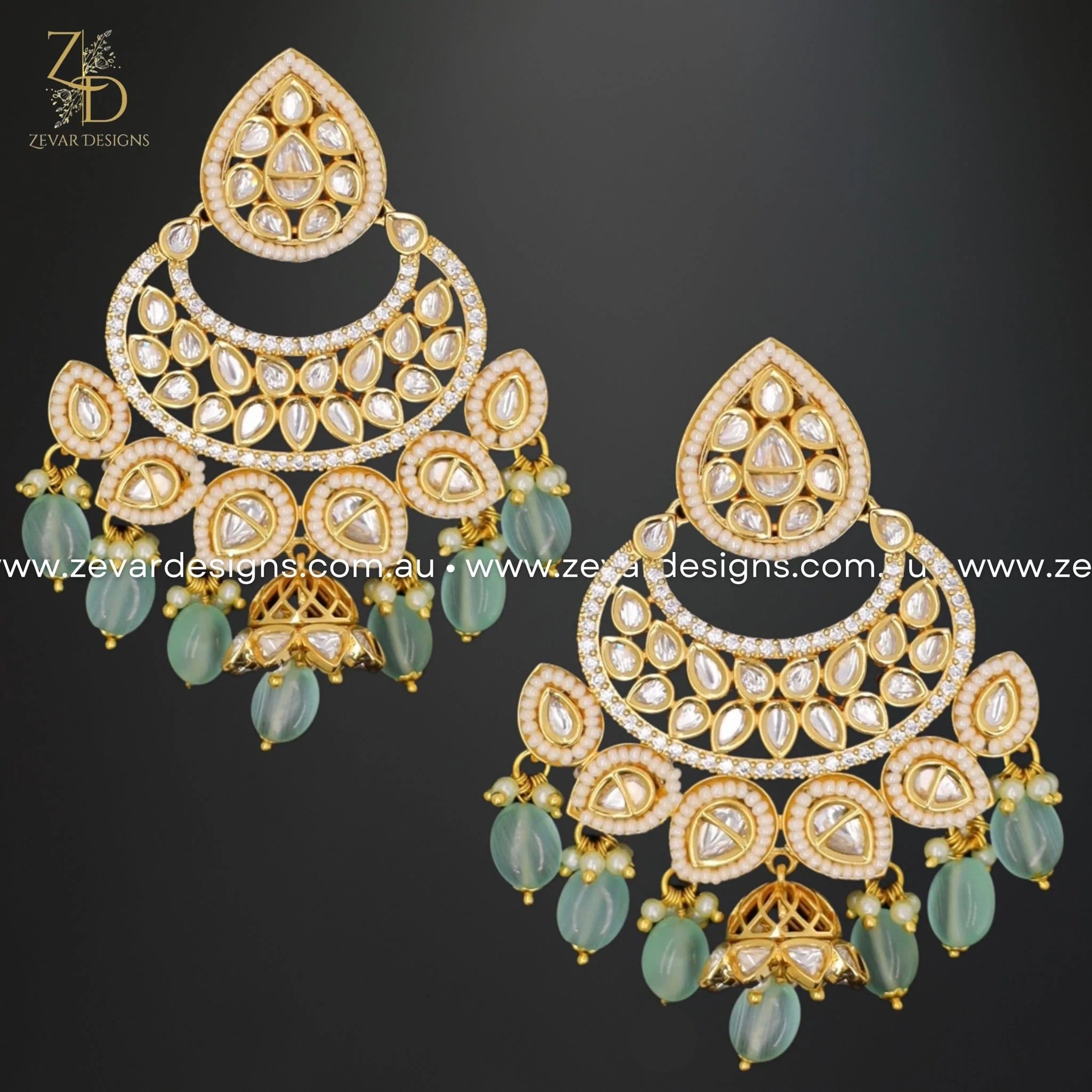 Exquisite Kundan Polki Earrings in Mint Green – Traditional Indian Jewelry for Weddings, Parties & Festive Occasions