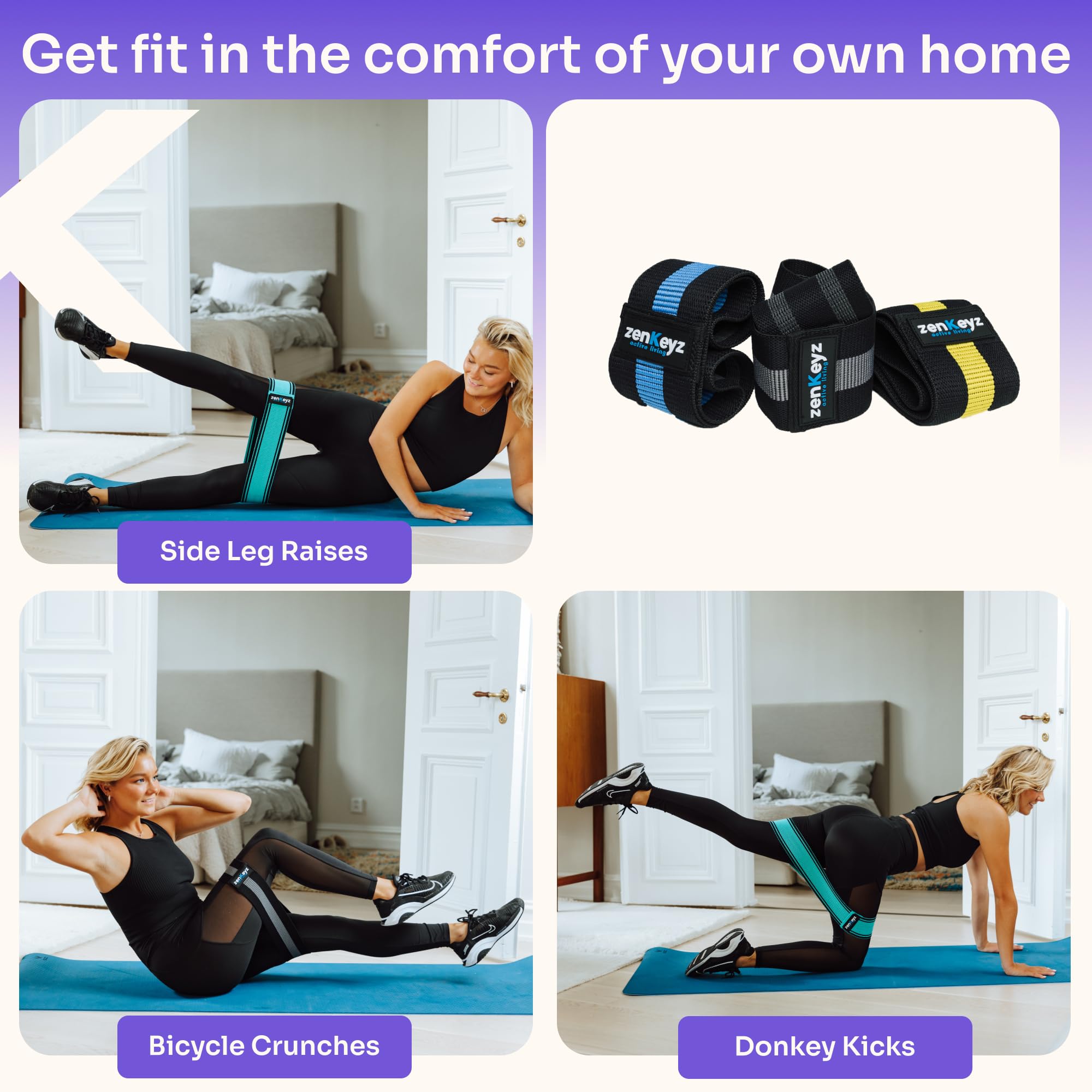 Resistance Fabric Booty Bands - 3 Pack Workout Hip Stretch Bands for Legs, Butt & Glutes - Exercise Loop Bands for Strength Training, Squats, Warm-Up & Stretching - Build Muscle for Women & Men - Perfect for Home Gym, Yoga, Pilates & Fitness Training