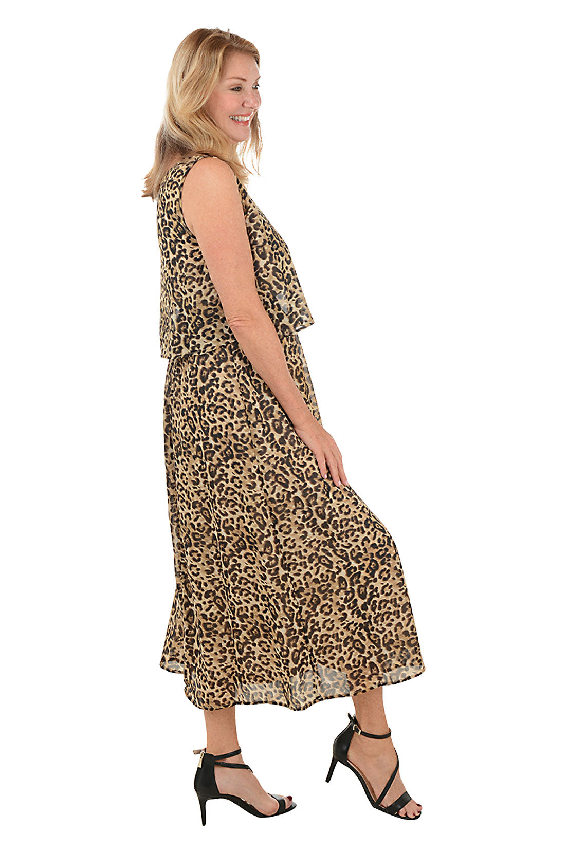 Spotted Leopard Print Sleeveless Popover Maxi Dress - Women's Summer Beach Dress for Vacation, Party & Casual Wear