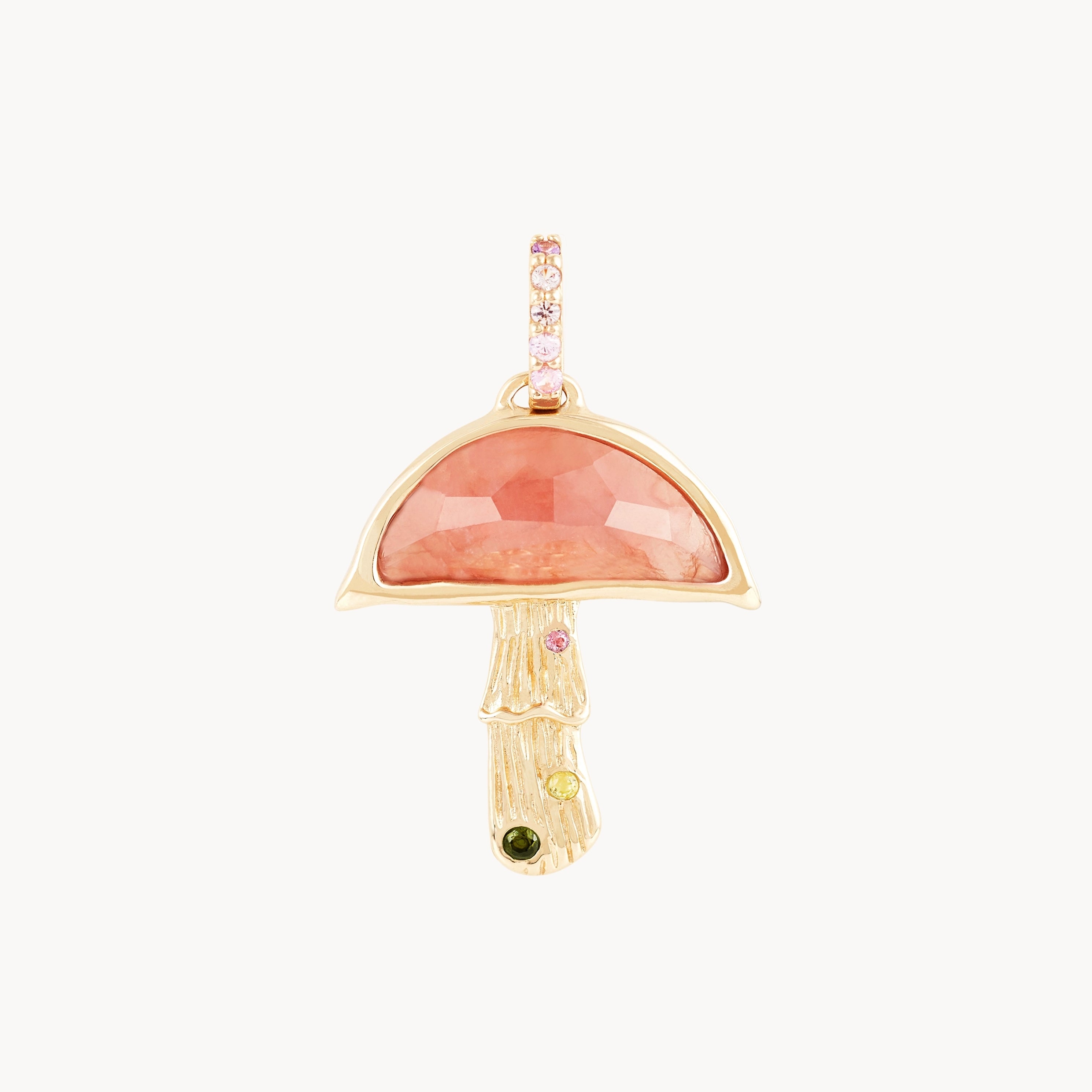 10K Yellow Gold Rhodochrosite Mushroom Charm Pendant - First Blush Collection - Perfect for Necklaces, Bracelets & Boho Jewelry Making