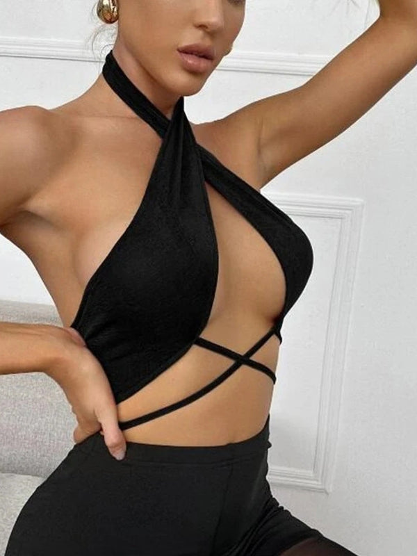 ZASUWA Women's Sexy Cross Front Lace-Up Sports Bra - High Support Workout Top for Yoga, Running & Gym