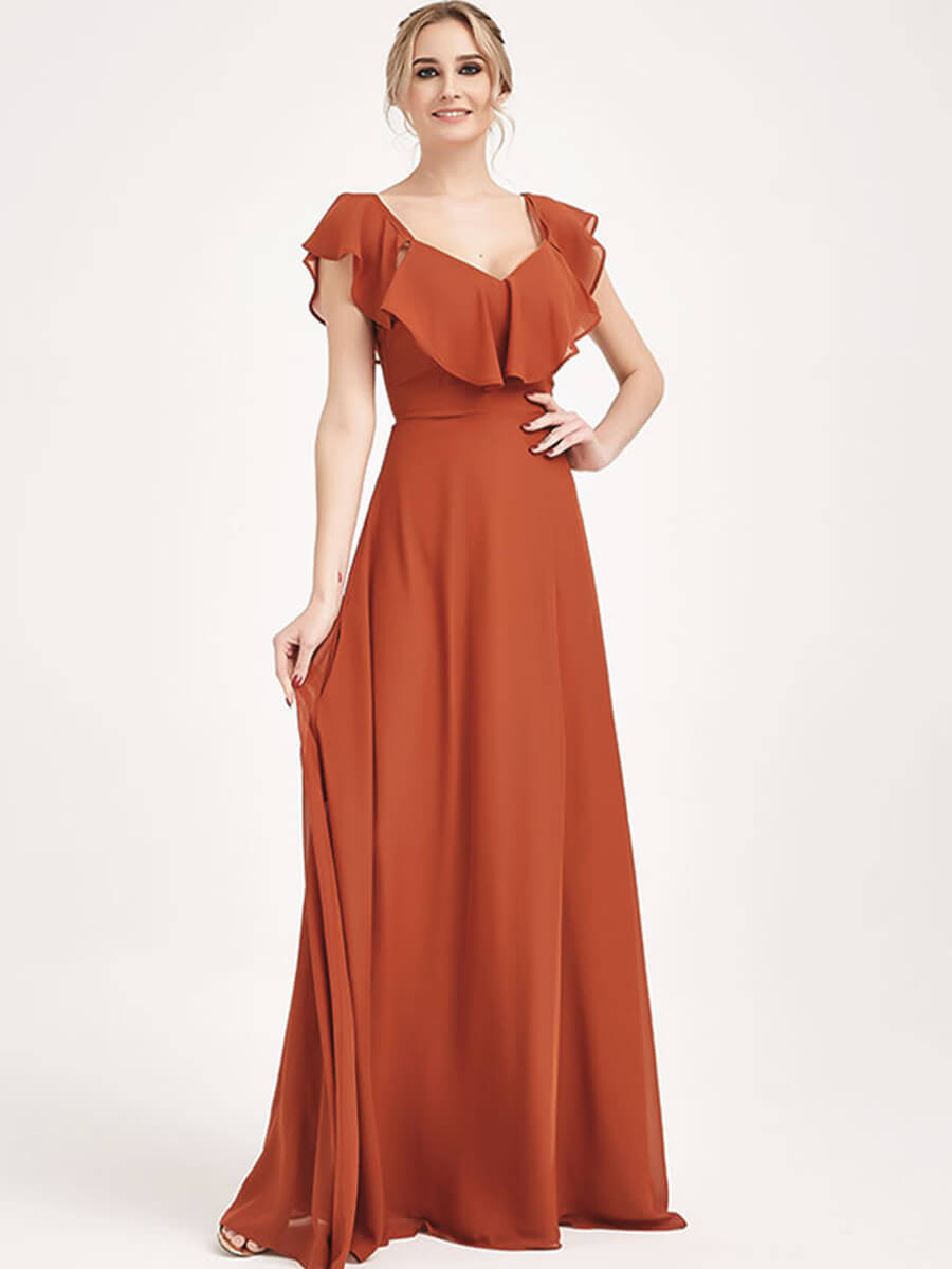 Convertible Bridesmaid Dress - 3-Way Styling Burnt Orange Chiffon Gown for Weddings, Parties & Formal Events