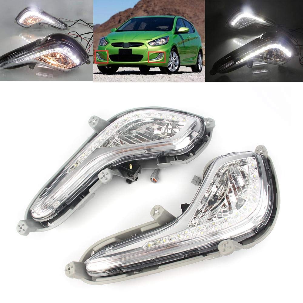 High-Quality LED DRL Daytime Running Lights & Turn Signal Fog Lamps for Hyundai Accent Solaris Verna 2012-2013 - Enhanced Visibility & Safety for Day & Night Driving