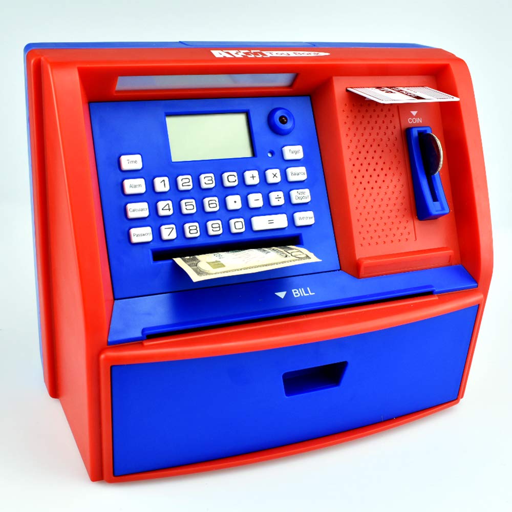 Digital ATM Piggy Bank for Kids - Talking Electronic Money Coin Bank with Savings Function, Fun Educational Gift for Boys & Girls (Red/Blue) - Perfect for Birthday Presents, Financial Learning & Playtime
