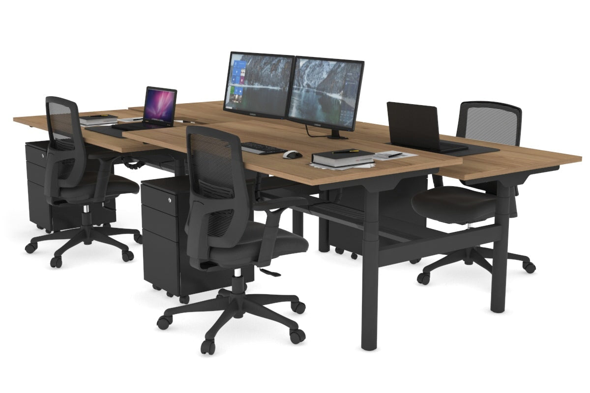 Flexi Premium Height Adjustable 4-Person H-Shaped Office Workbench - 1800L x 800W Black Frame with Cable Management | Ergonomic Standing Desk for Collaborative Workspaces & Home Offices