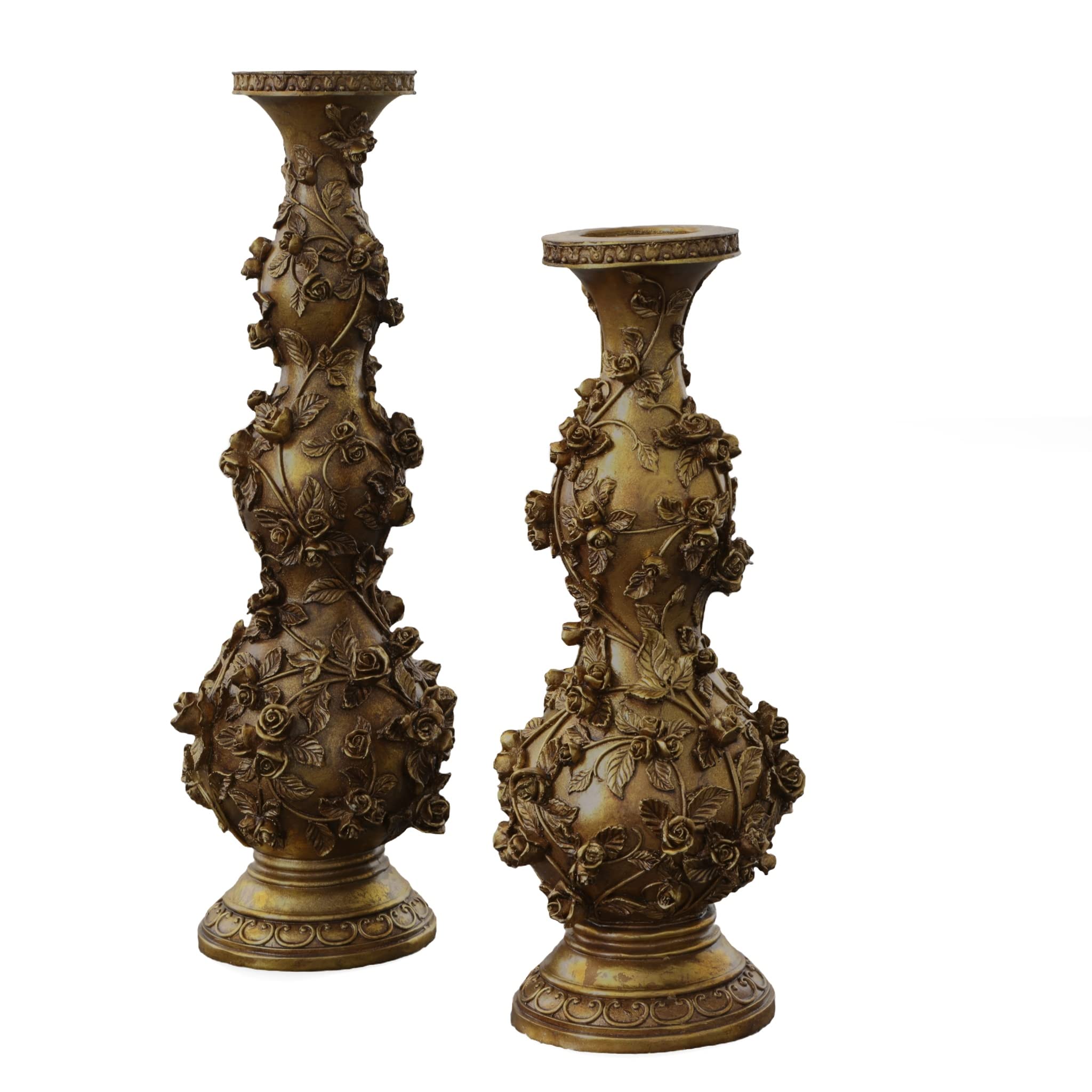Golden Gardens 2 Piece Decorative Candle Holder Set - Elegant Metal Candle Stand for Home Decor, Wedding, Dining Table Centerpiece & Romantic Ambiance