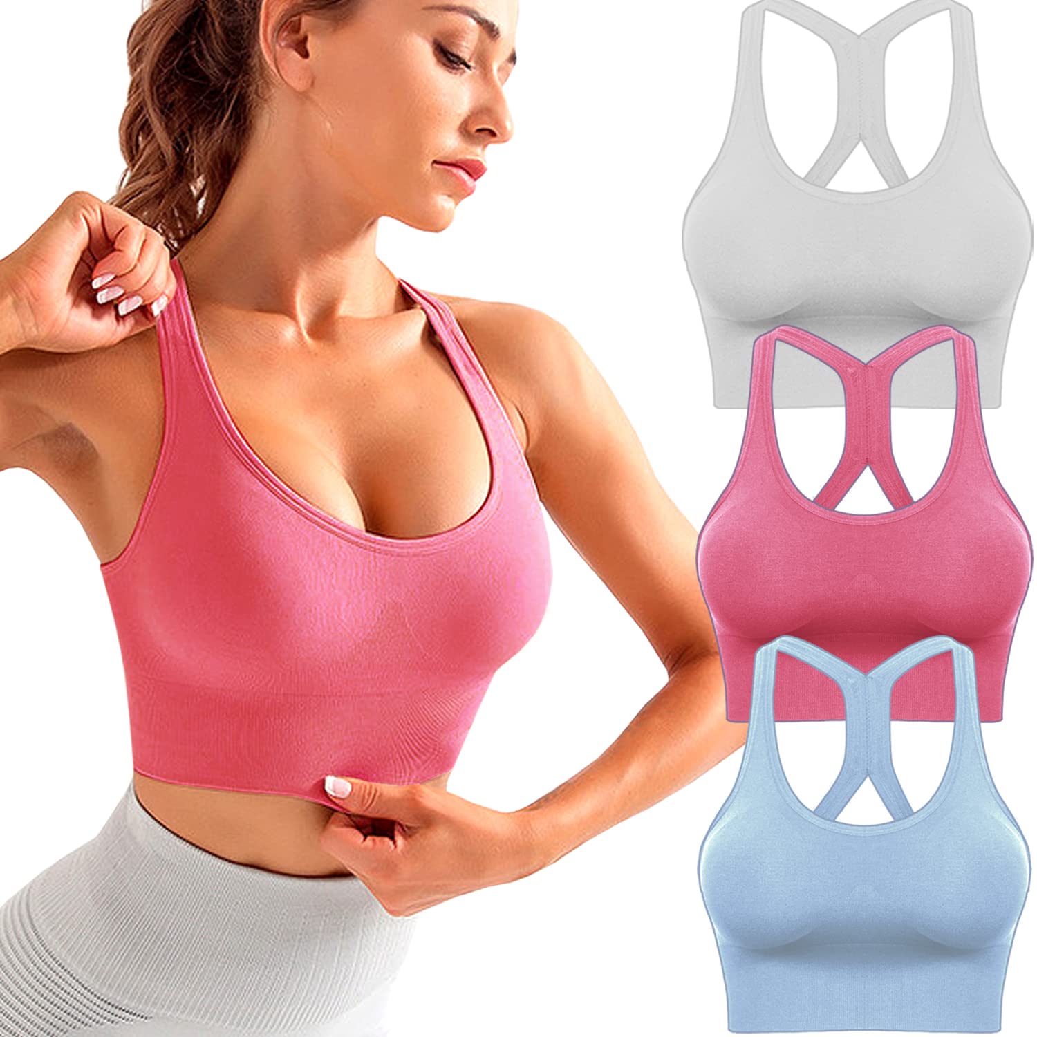 High Impact Sports Bras for Women - Racerback Workout Bras with Padded Support, Yoga & Fitness Multipack - Perfect for Running, Gym & Activewear