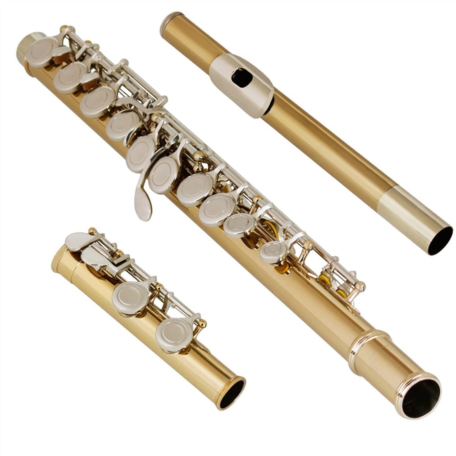 Zengxue 16-Hole Closed C Key Golden Silver Flute for Kids - Professional Wind Musical Instrument with Gloves and Case - Perfect for Beginners, School Bands & Music Lessons