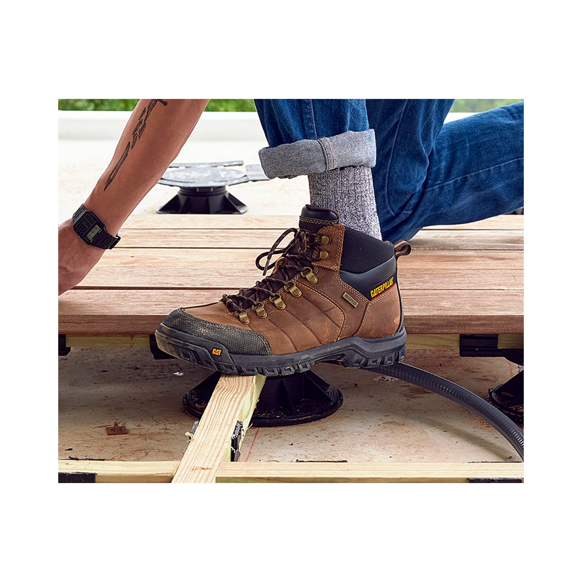 CAT Men’s Threshold Waterproof Steel Toe Work Boots - Heavy Duty Safety Shoes for Construction, Warehouse & Outdoor Work - OSHA Compliant Slip Resistant Work Boots