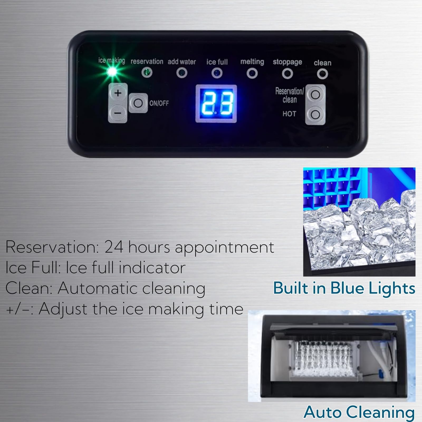 Commercial Ice Maker Machine 120 LBS/24H, Under Counter Ice Machine with 33LBS Storage Bin, Stainless Steel Large Ice Maker for Home Bar Office Restaurant, Upgraded Compressor, Quick Ice Making - Perfect for Cocktail Parties, Coffee Shops, and Commercial Kitchens