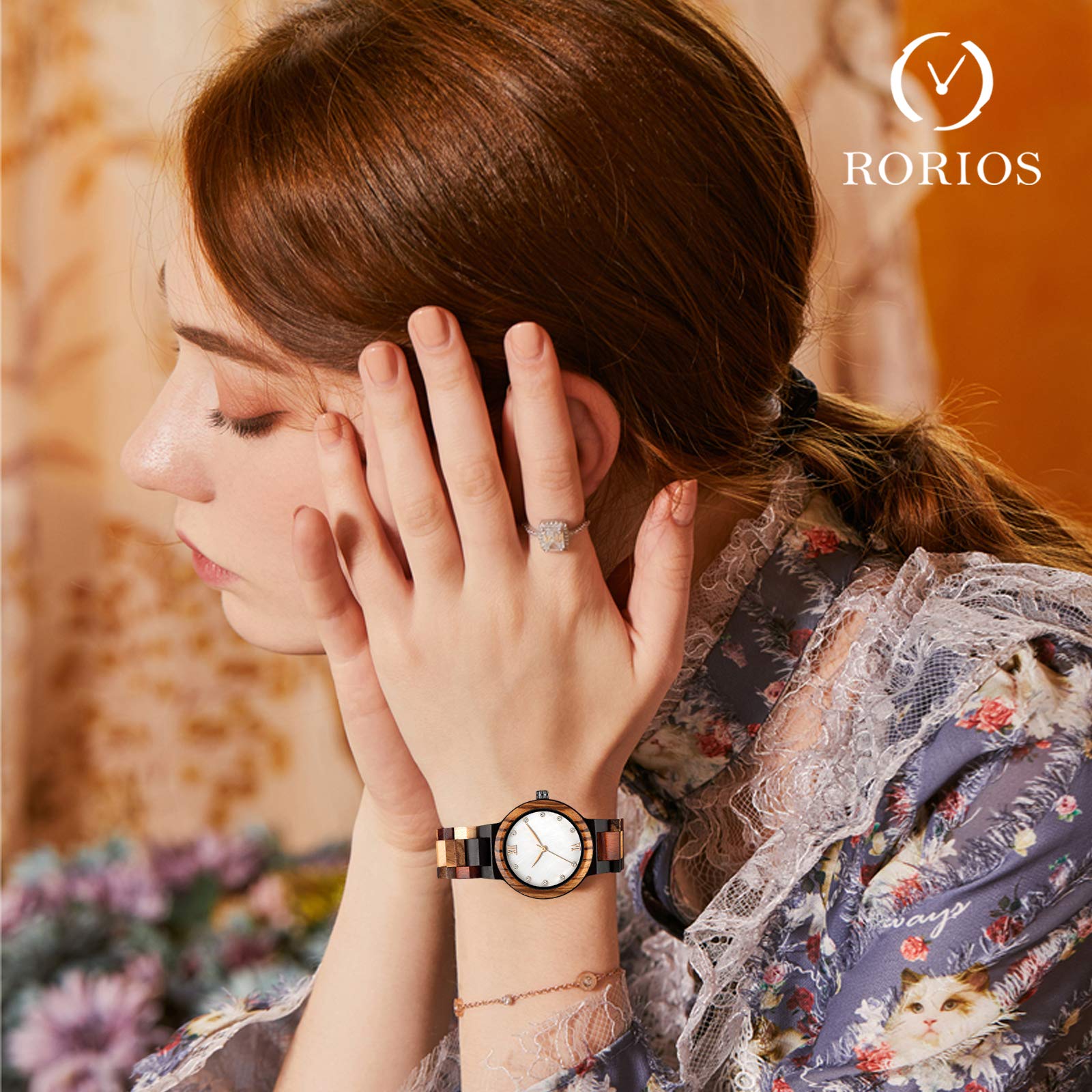RORIOS Women's Wooden Watches - Natural Wood Casual Wristwatch with Rhinestone Accents for Ladies | Perfect for Everyday Wear, Office & Outdoor Activities