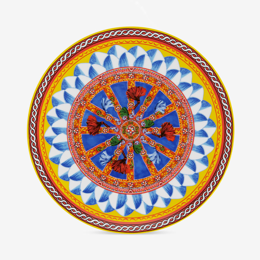Dolce & Gabbana Casa Carretto Round Serving Plate - Elegant Italian Ceramic Tray for Desserts, Appetizers & Entertaining | Perfect for Dinner Parties, Weddings & Home Decor