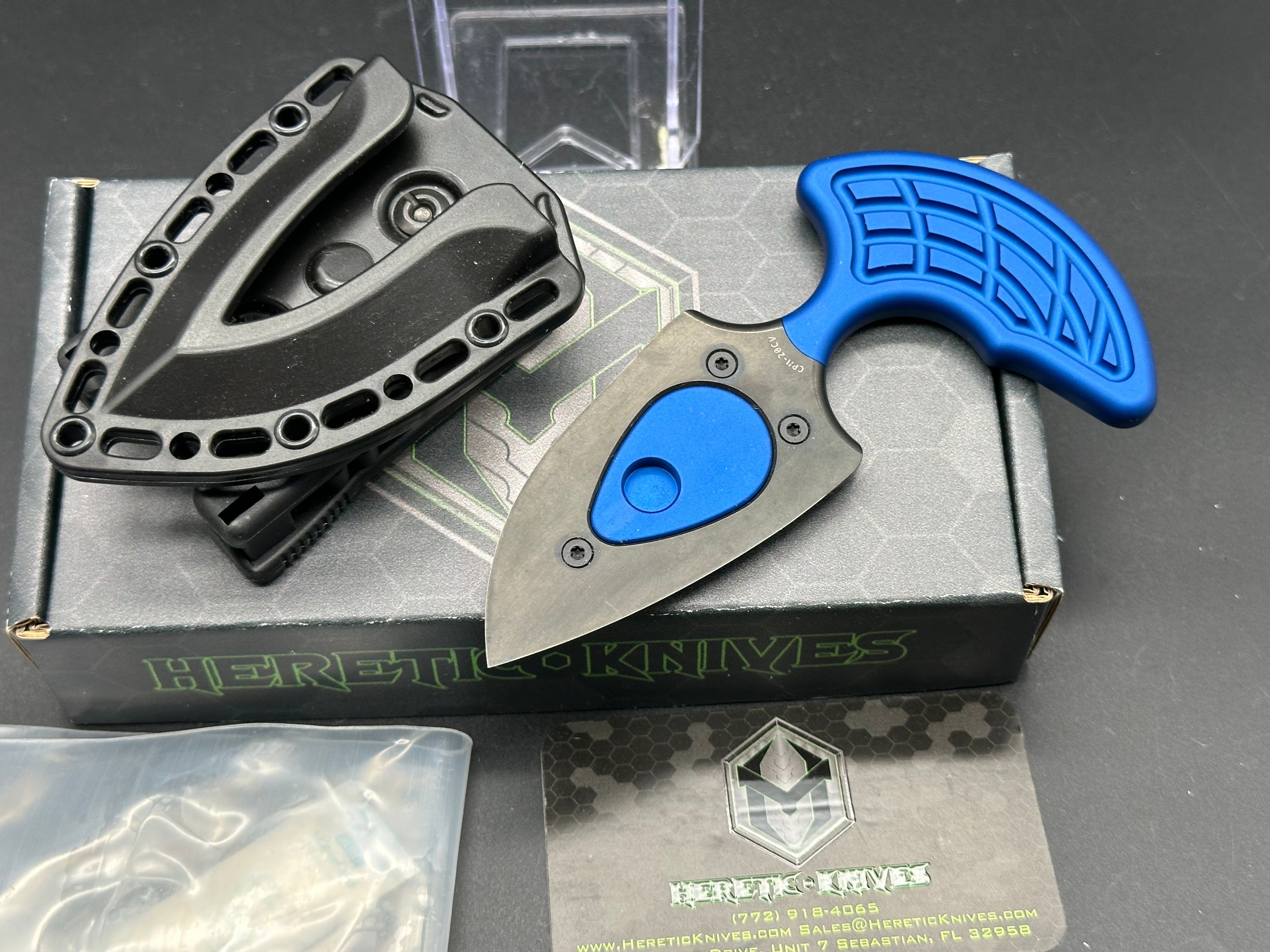 Heretic Sleight H050 6A BLU 20CV Folding Knife - Blue Aluminum Handle with TekLock Clip - EDC Tactical Knife for Outdoor Camping, Hunting & Survival Gear