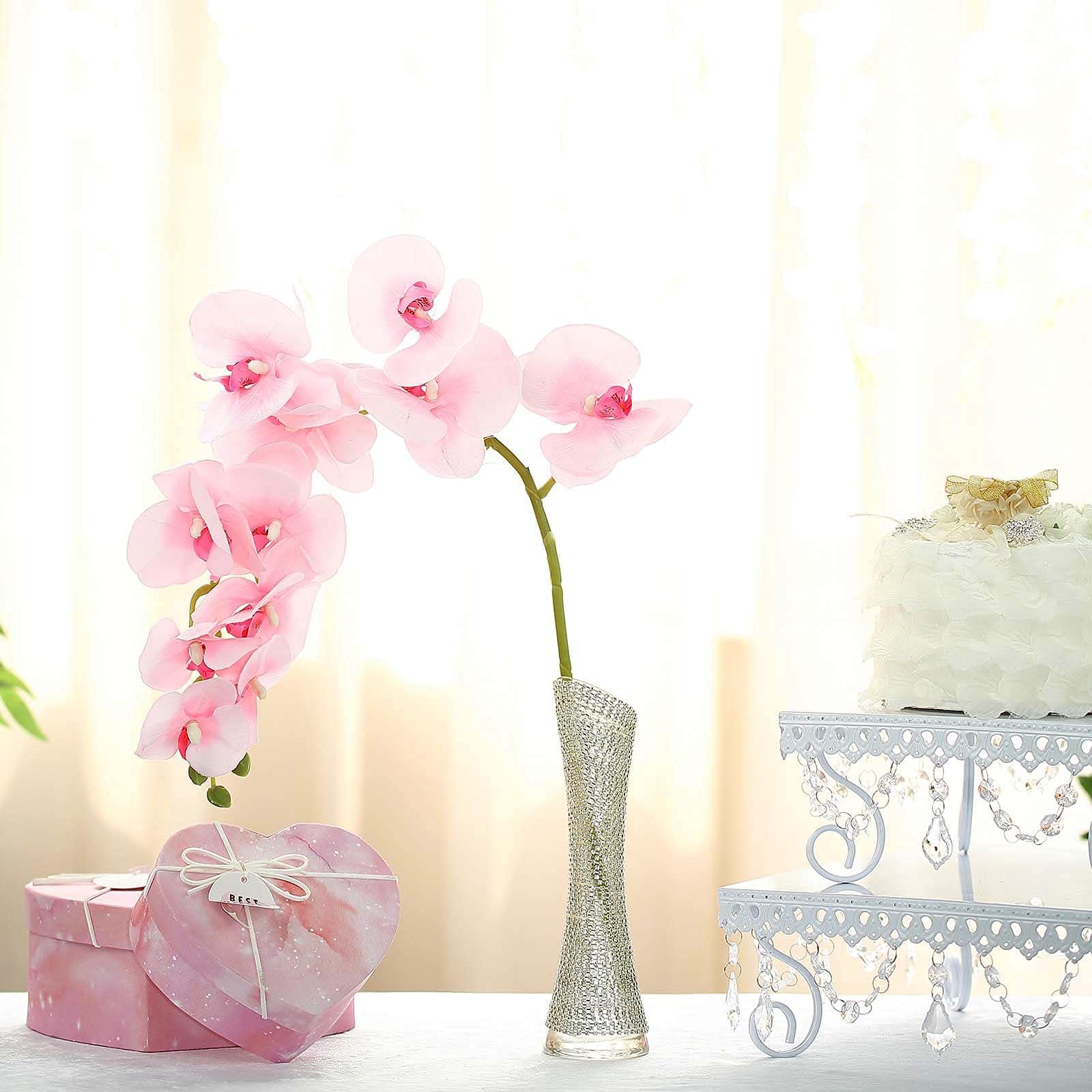 40 Inch Artificial Phalaenopsis Silk Orchid Flowers - Real Touch Pink Fake Orchid Branches for Home, Office, Wedding Decor - Pack of 2 - Perfect for Centerpieces, Table Arrangements & Wall Decor