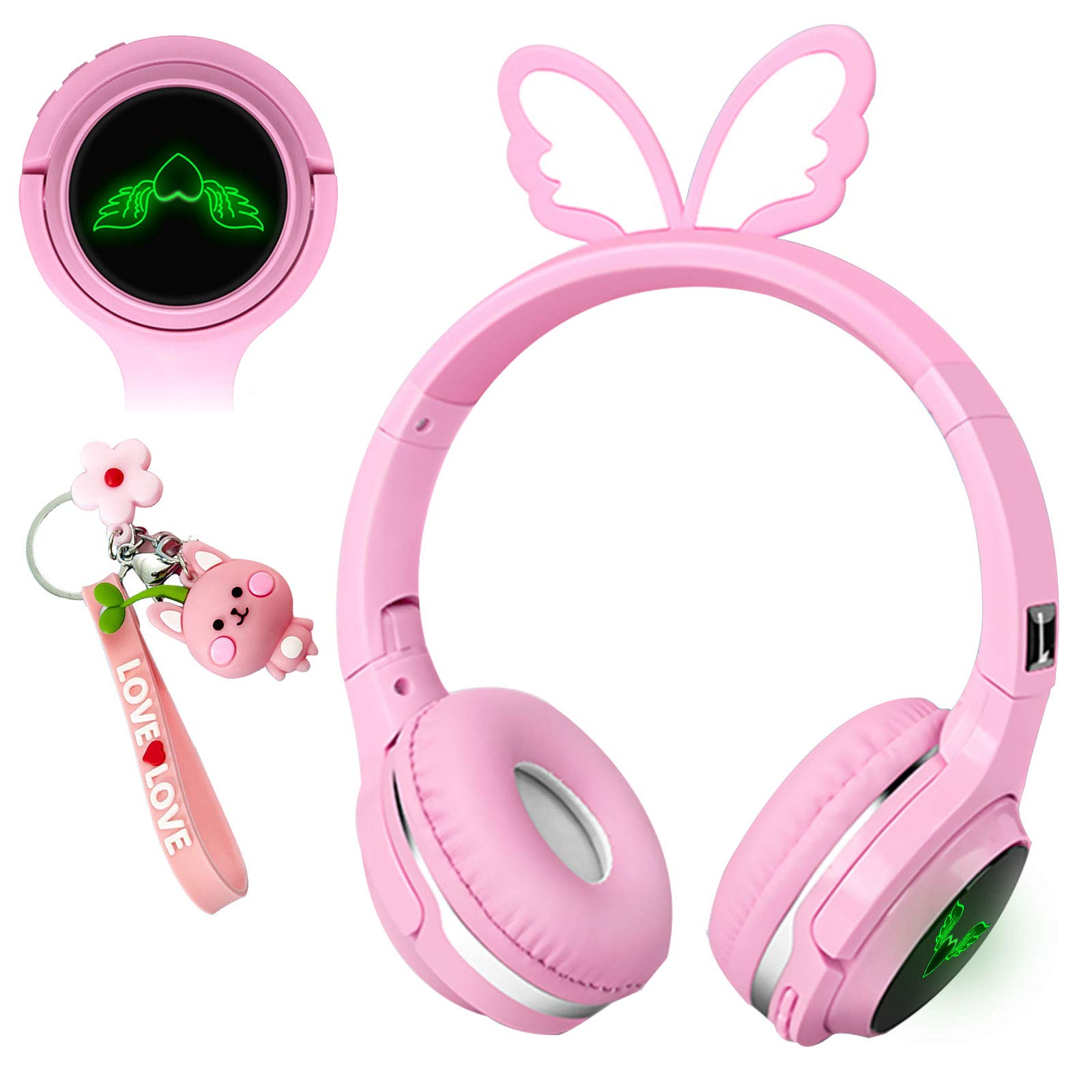 Pink Wireless Bluetooth Headphones for Kids - Cute Butterfly Over-Ear Headphones with Built-in Mic, Wired/Wireless for Phone, Tablet, PC, Laptop - Perfect for Boys, Girls & Toddlers (Ideal for School, Travel & Home Use)