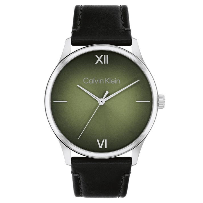 Calvin Klein Ascend Green Dial Black Leather Watch 25200454 - Stylish Men's Dress Watch for Business & Formal Occasions
