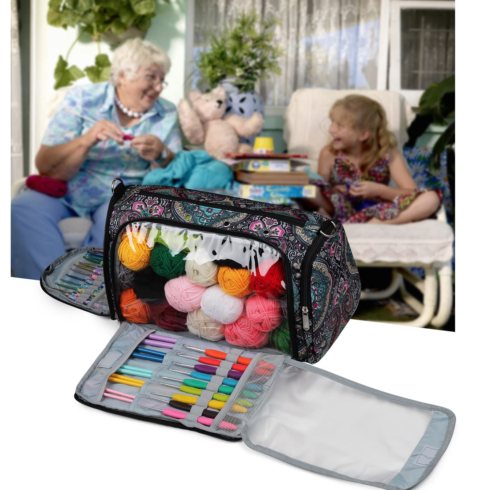 Aeelike Extra Large Knitting Bag for Women - Yarn Storage Organizer with Multiple Compartments for Wool, Needles & Crochet Supplies | Perfect Travel Craft Bag for Knitting Enthusiasts & DIY Projects