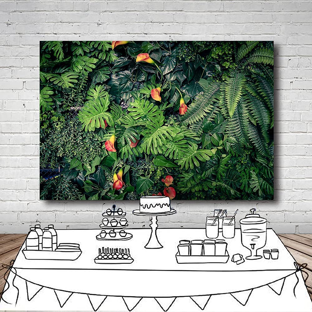 7x5FT Tropical Jungle Leaves Photography Backdrop - Green Palm Summer Safari Wild Theme Party Decor for Birthday, Baby Shower & Photo Booth Props | Perfect for Jungle-Themed Events, Tropical Parties & Safari Decorations (PCK131)