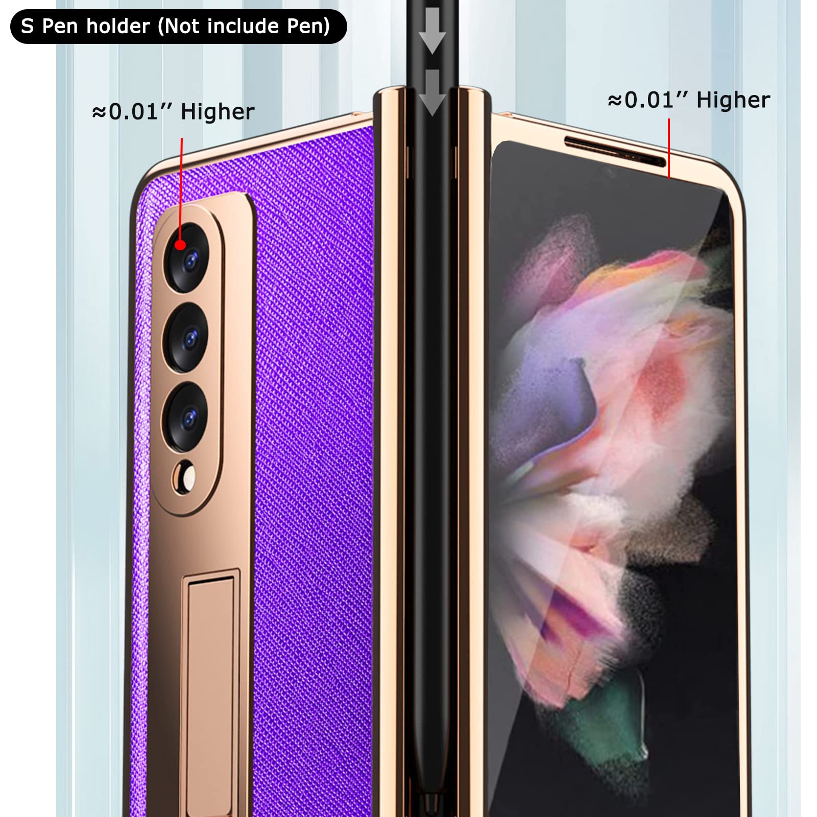 Premium NINKI Kickstand Case for Samsung Galaxy Z Fold 3 5G - Leather Cover with S Pen Slot, Hinge Protection & Built-in Screen Protector (White) | Perfect for Business, Travel & Everyday Use