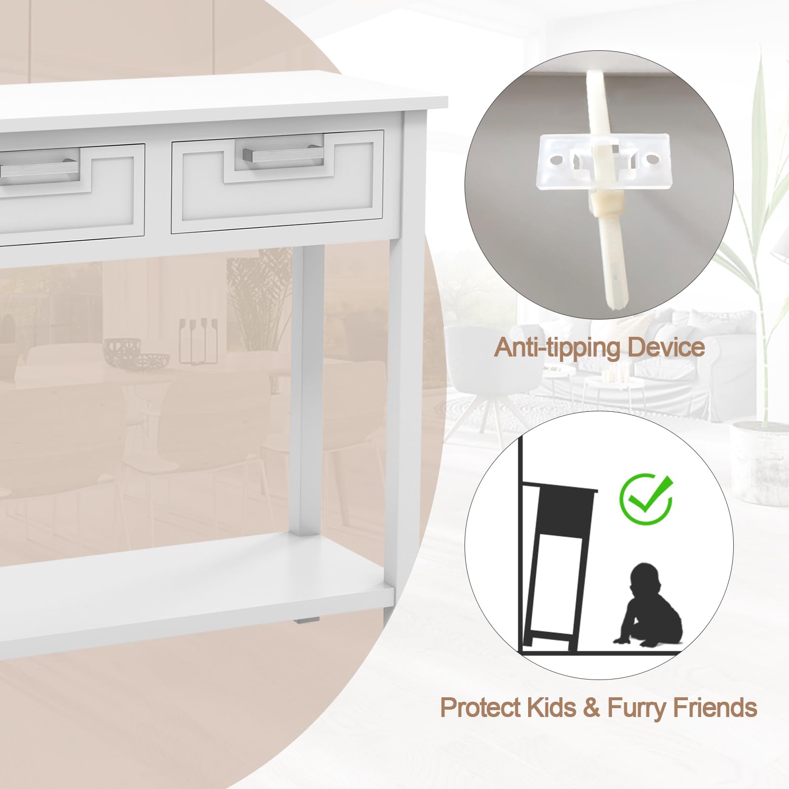 Giantex White Console Table with Drawers & Shelf - Entryway Sofa Table for Living Room, Office & Hallway