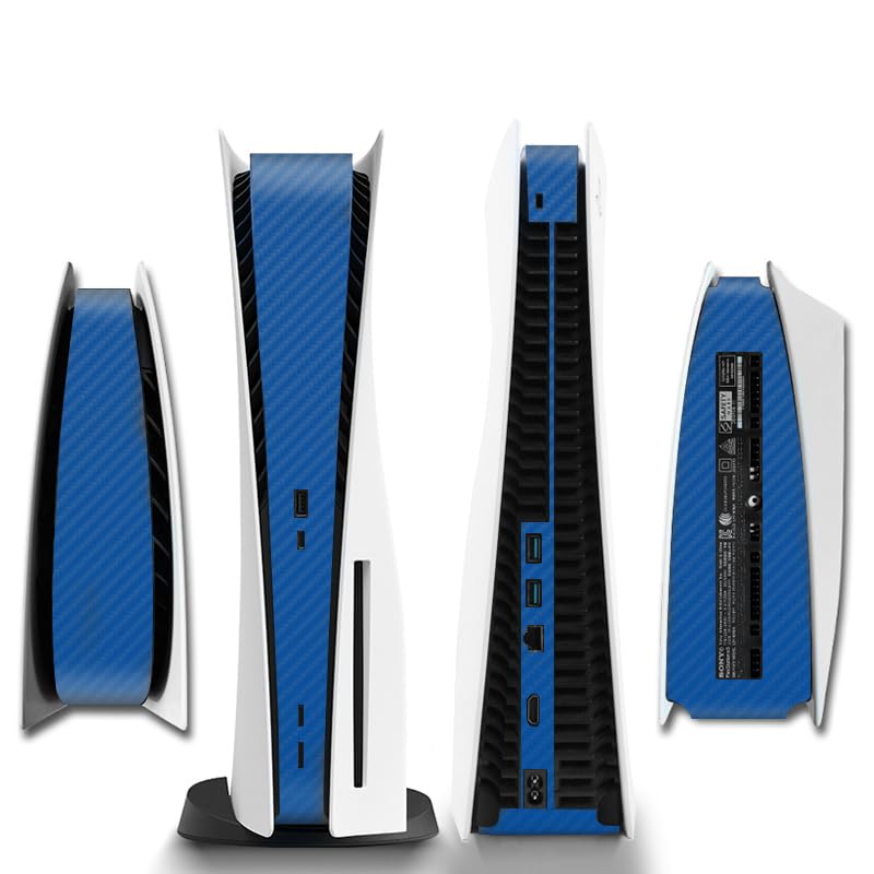 Carbon Fiber Protective Film Skin Sticker for PS5 Disk Edition - Blue Console Cover Decal | Scratch-Resistant & Durable Gaming Accessory for Enhanced Protection & Style